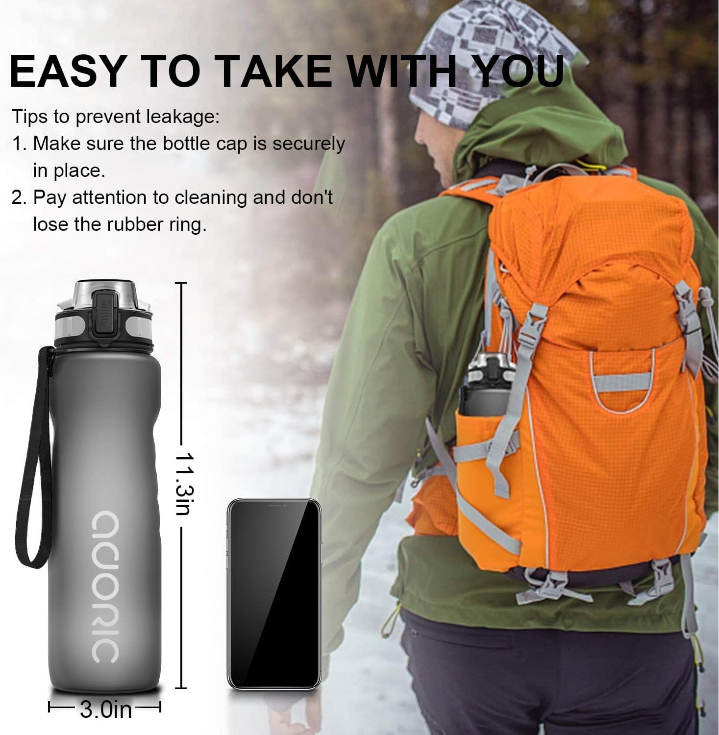 Sports Water Bottle 1L, BPA Free Tritan Leak Proof Gym Bottle, Grey