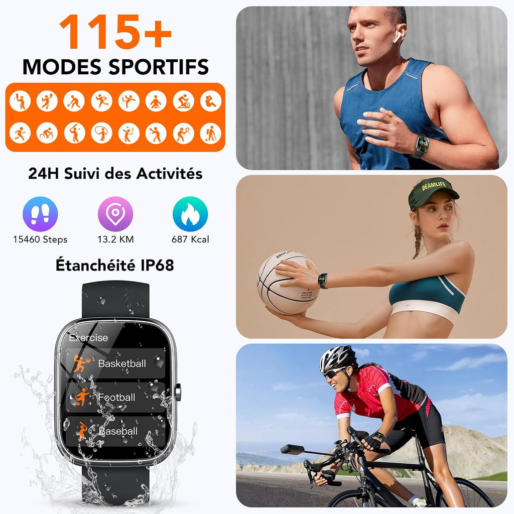 AI Voice Assistant Smart Watch for Men Women, Answer/Make Call,1.91''Hd Screen Fitness Watch with Heart Rate/Sleep Spo2 Monitor/Step Counter,115+ Sport Modes,Ip68 Waterproof Smartwatch for Android Ios