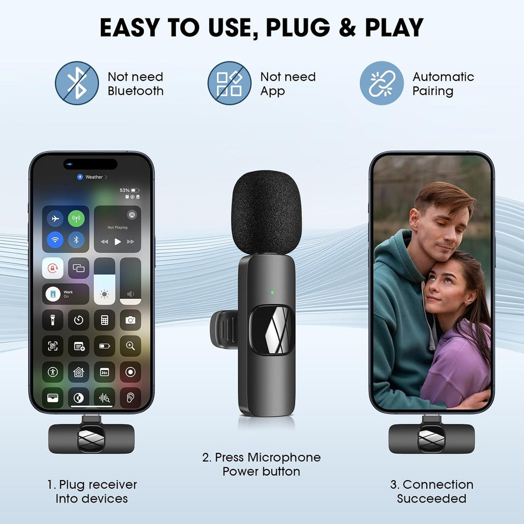 Wireless Lavalier Microphone for Iphone - Ipad, Android Phone,Computer, Mini Lapel Mic with Noise Reduction and Crystal Sound for Video Recording, Vlogging, Tiktok, Youtube