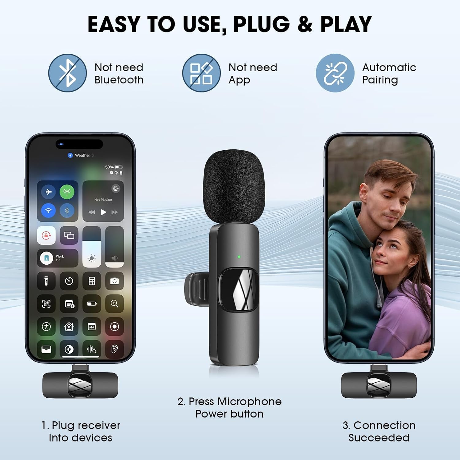 Wireless Lavalier Microphone for Iphone - Ipad, Android Phone,Computer, Mini Lapel Mic with Noise Reduction and Crystal Sound for Video Recording, Vlogging, Tiktok, Youtube