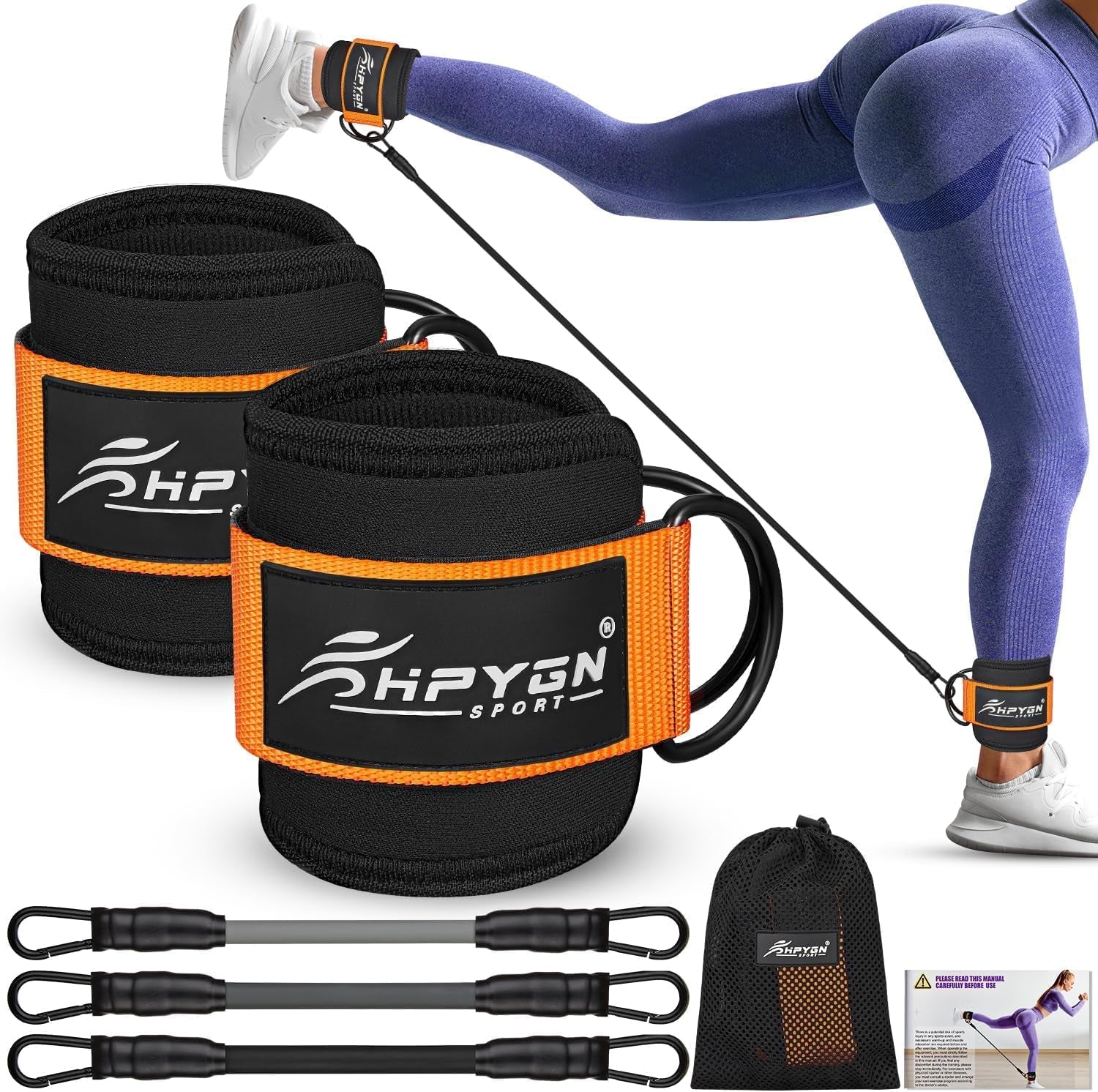 Ankle Resistance Bands with Cuffs, Ankle Bands for Working Out, Resistance Bands for Leg Butt Training Gym Equipment for Kickbacks Hip Gluteus Training Exercises, Ankle Strap with Exercise Bands