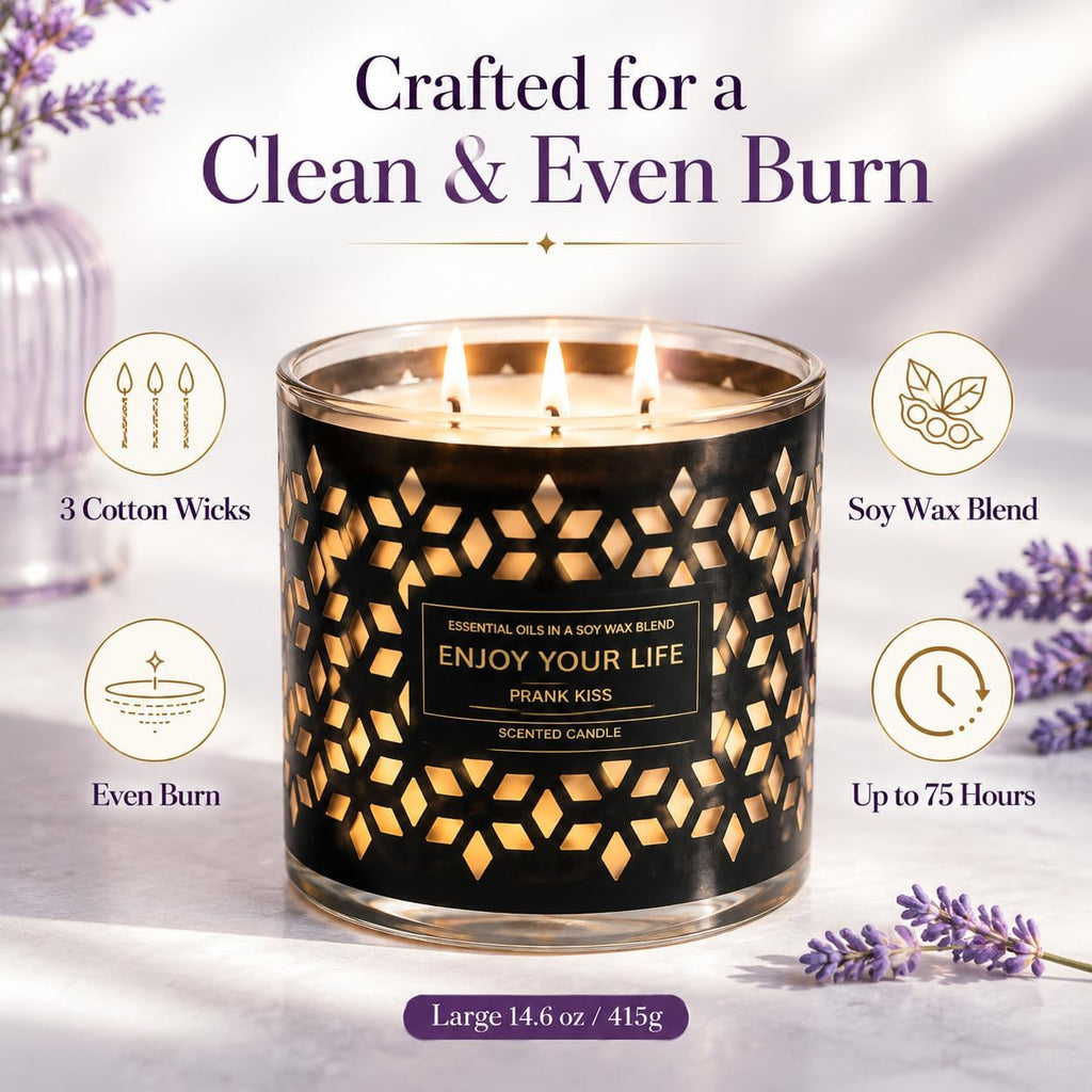3-Wick Lavender Scented Candle 14Oz Soy Wax Large Jar Gift Set for Home