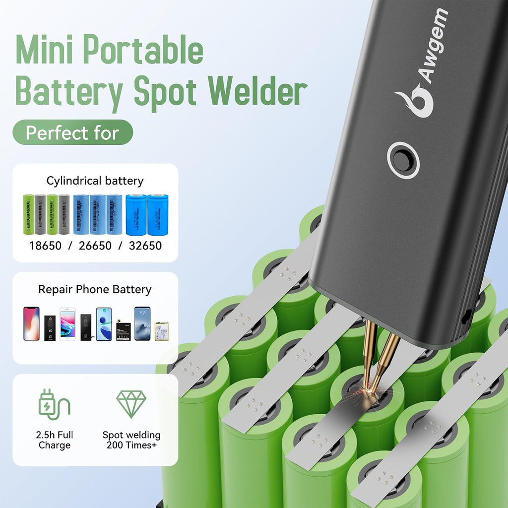 Compact Handheld Spot Welder, Auto/Manual Mode with 11 Gears for Mobile Phone & Bluetooth Battery 18650 Battery Welding, Aluminum Alloy Shell Battery Spot Welder