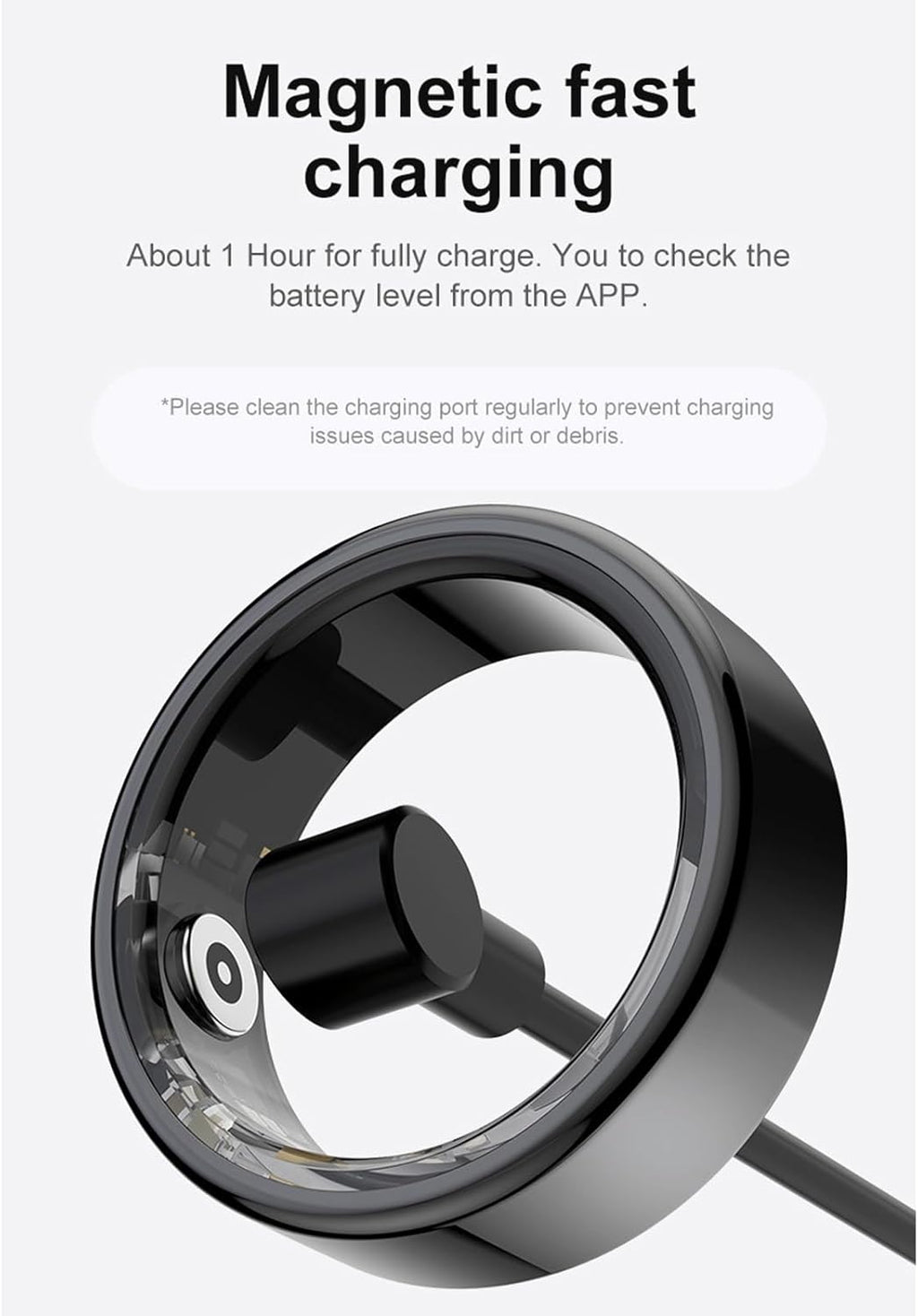 Smart Ring Health Tracker with APP, Fitness Sleep Monitor, Magnetic Charging, Waterproof Ring for Women and Men (BLACK)
