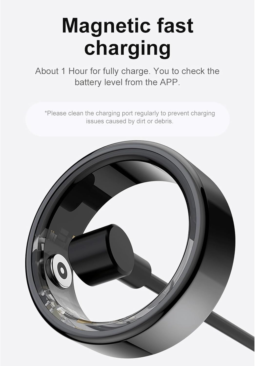 Smart Ring Health Tracker with APP, Fitness Sleep Monitor, Magnetic Charging, Waterproof Ring for Women and Men (BLACK)