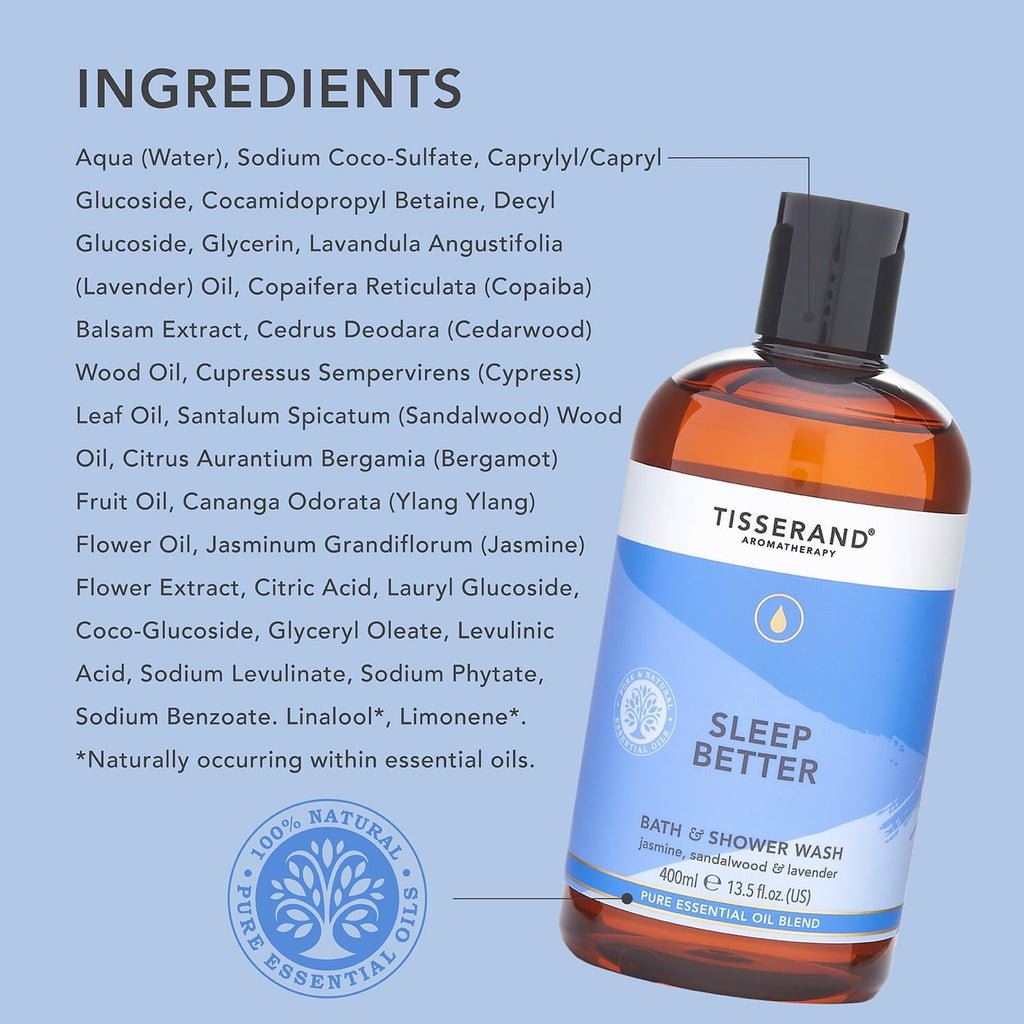 - Sleep Better - Bath & Shower Wash - Lavender, Jasmine & Sandalwood Essential Oils - 100% Natural Pure Essential Oils - 400Ml