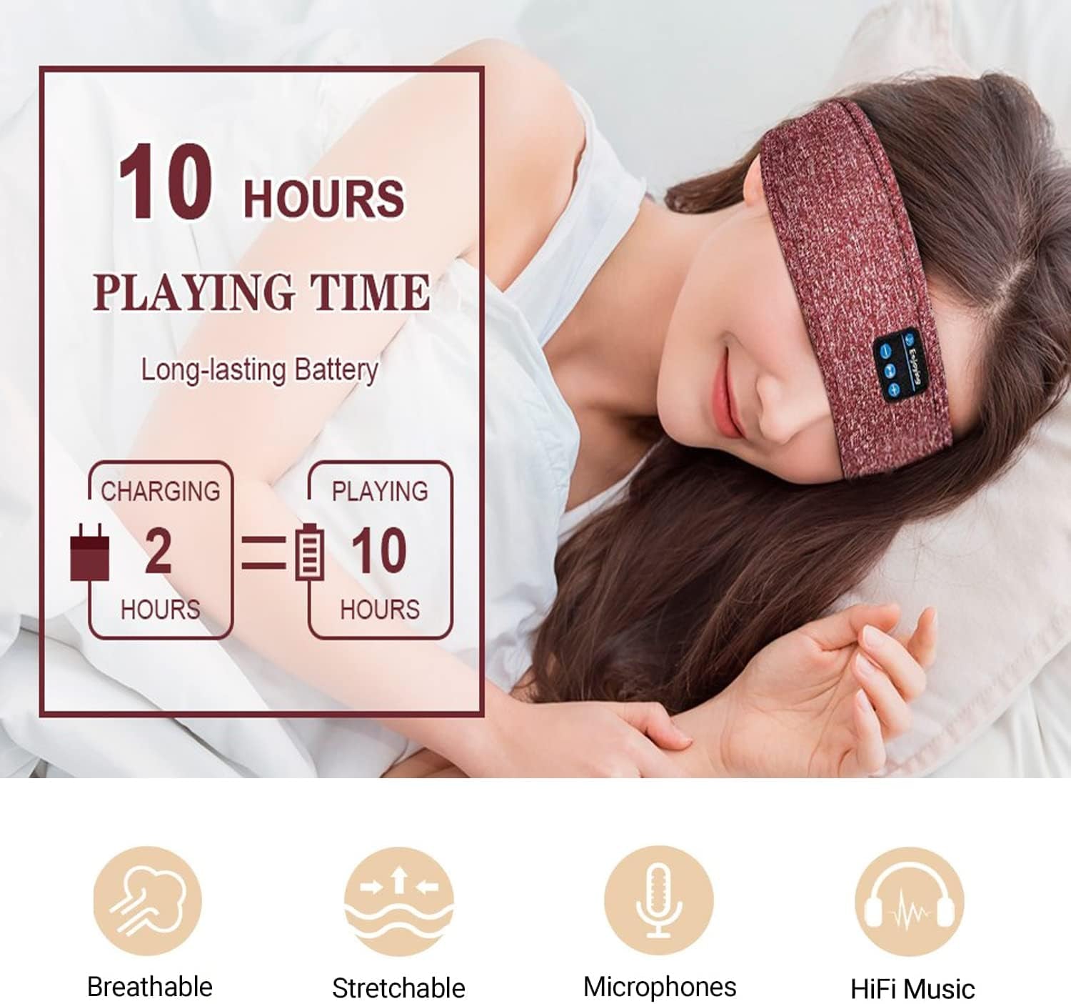 Sleep Headphones V5.0 Wireless Bluetooth Snoozeband Built-In HD Speakers