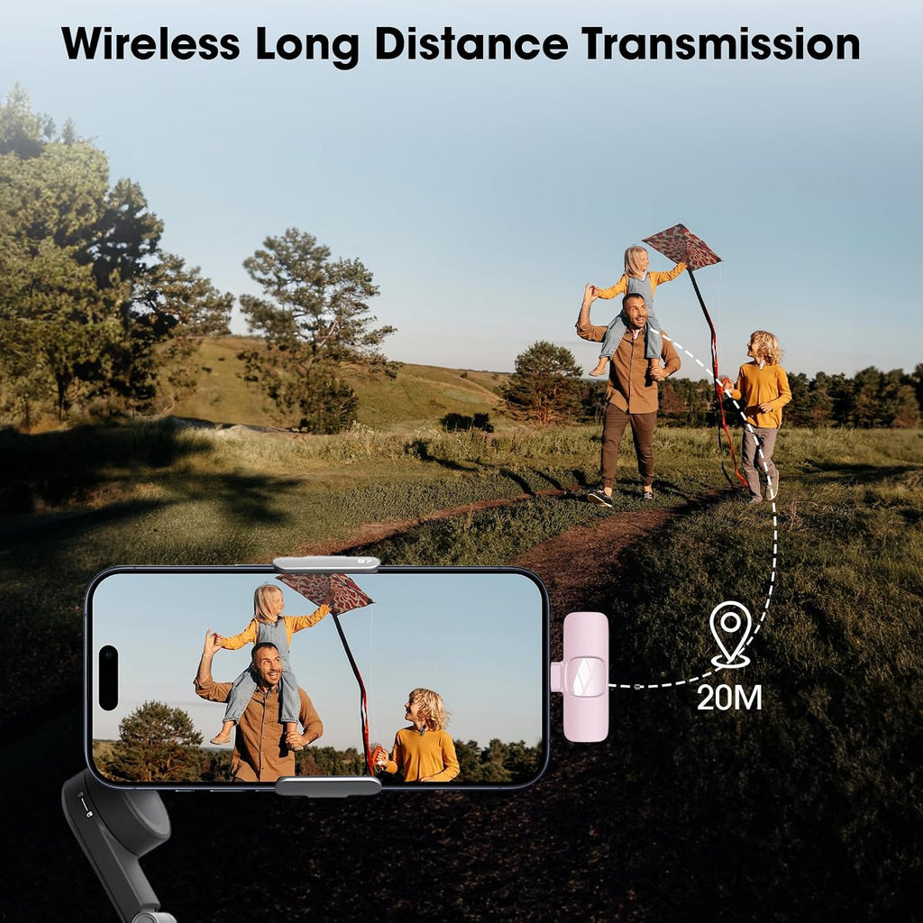 Wireless Microphone for Android Phone/Iphone/Laptop, Lavalier Microphone for Video Recording, Vlog, Live Broadcast (Pink)