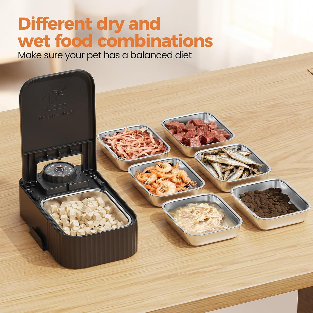 Stainless Steel Cat Food Dispenser: Automatic Cat Feeder with 48-Hour Timer - Pet Food Dispenser Wireless - 2 Meal Dog Feeder - Meals up to 350G Each - Refrigerate and Keep Fresh