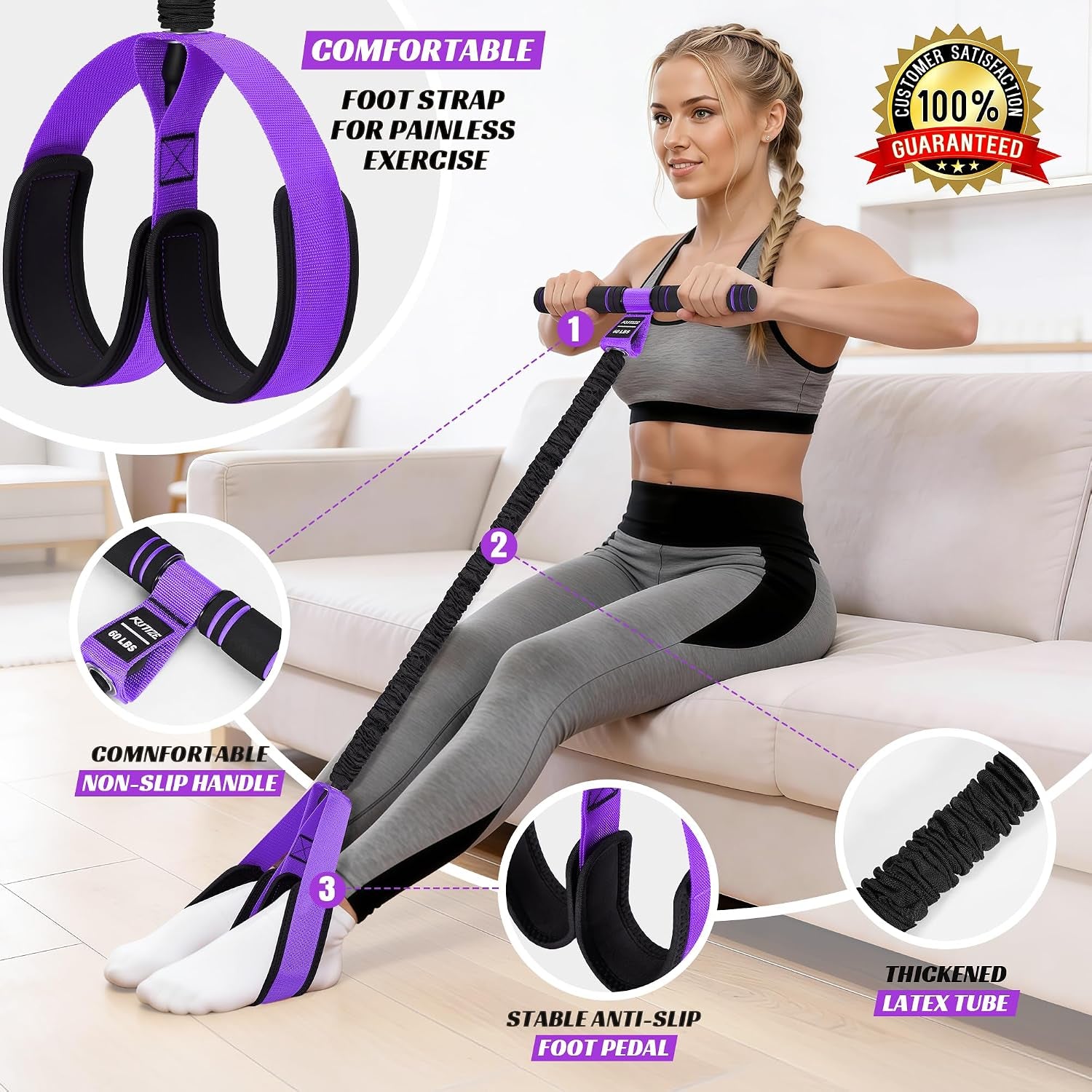 Multifunction Foot Pedal Resistance Band, Portable Leg & Arm Workout Equipment for Full Body Strength, Yoga, Pilates, Physical Therapy & Stretching, Core/Abs Ab Machine for Home Gym