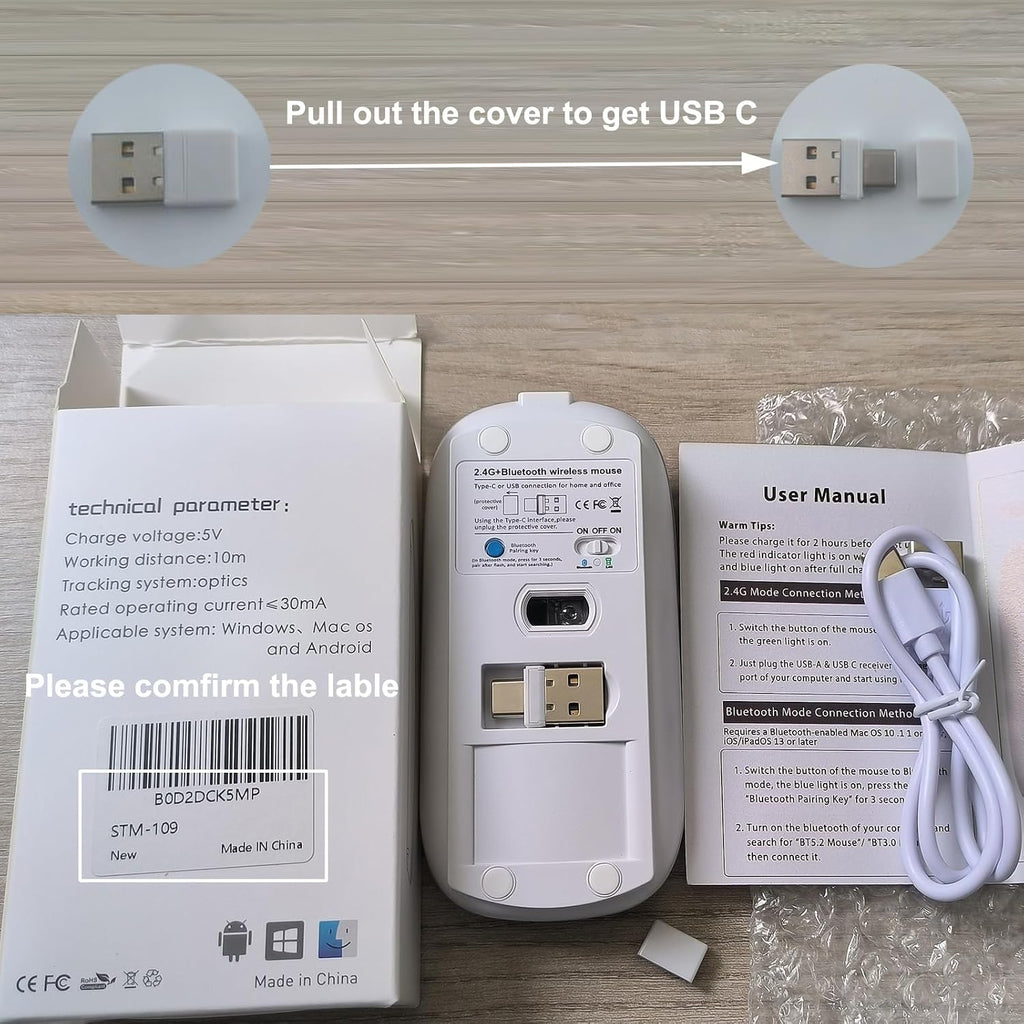 Wireless Bluetooth Mouse for Macbook Air Pro Imac Laptop Desktop Surface Pro, Wireless Computer Mouse USB C Rechargeable Portable Slim Quiet Mice for Mac Mini/Ipad/Pc