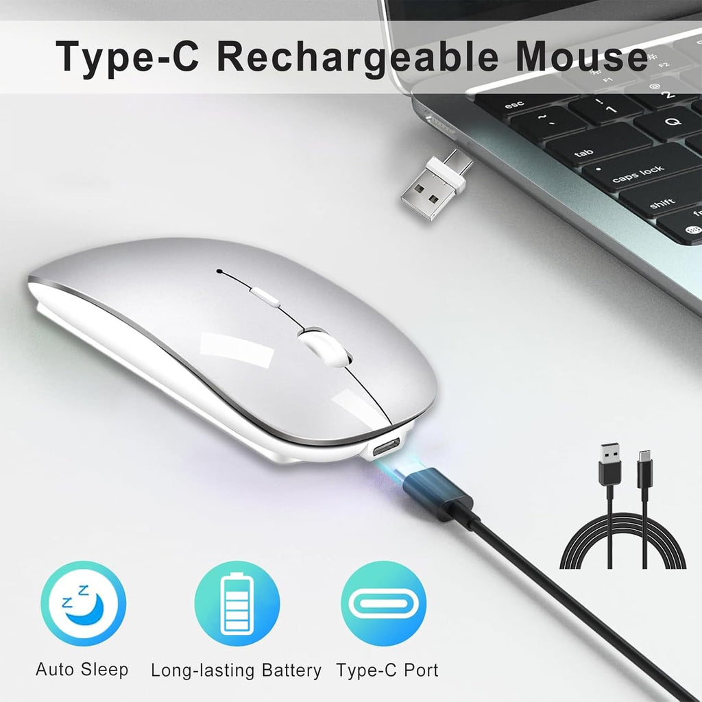 Wireless Bluetooth Mouse for Macbook Air Pro Imac Laptop Desktop Surface Pro, Wireless Computer Mouse USB C Rechargeable Portable Slim Quiet Mice for Mac Mini/Ipad/Pc