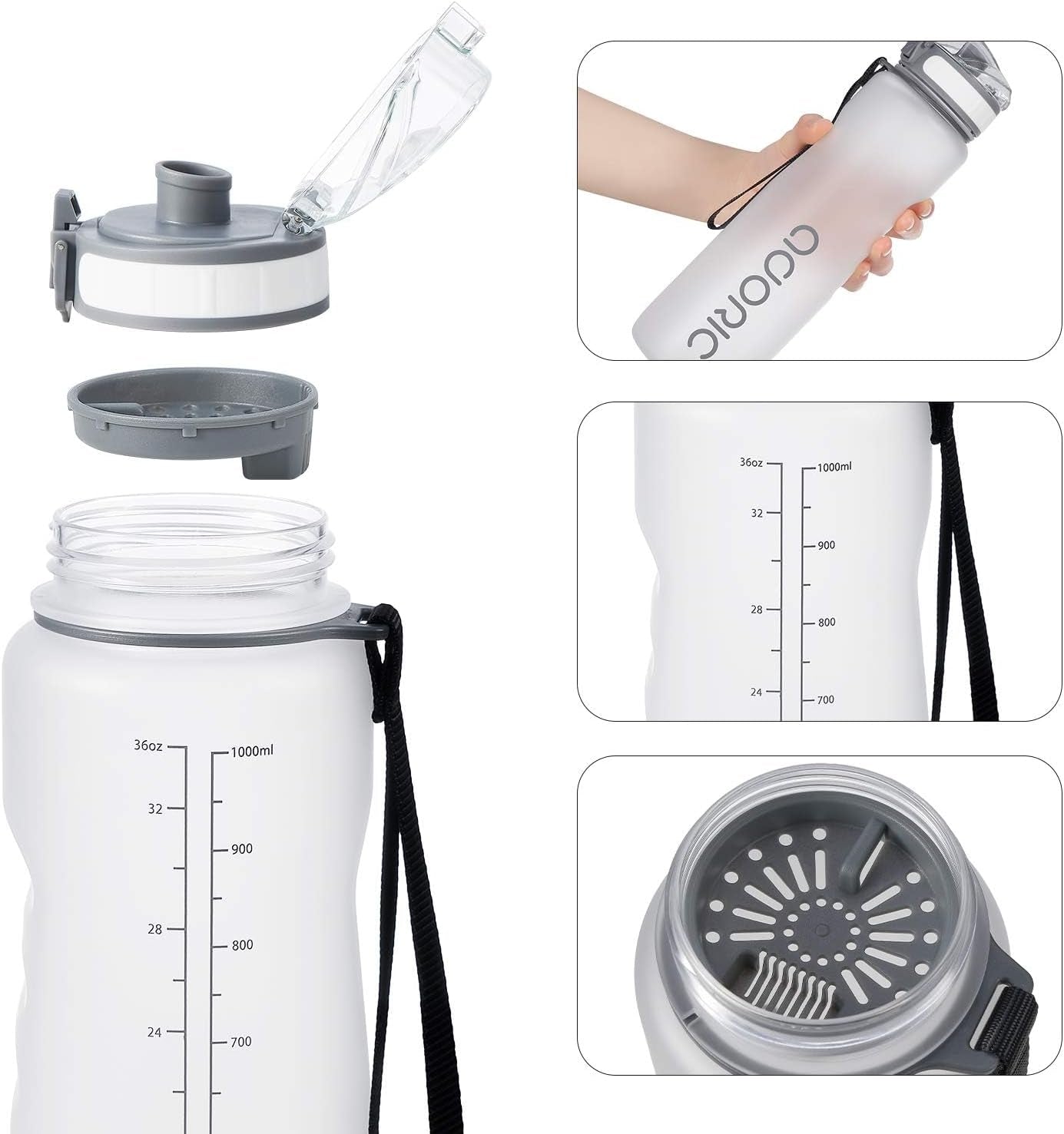 Sports Water Bottle 1L, BPA Free Tritan Leak Proof Gym Bottle, Ice