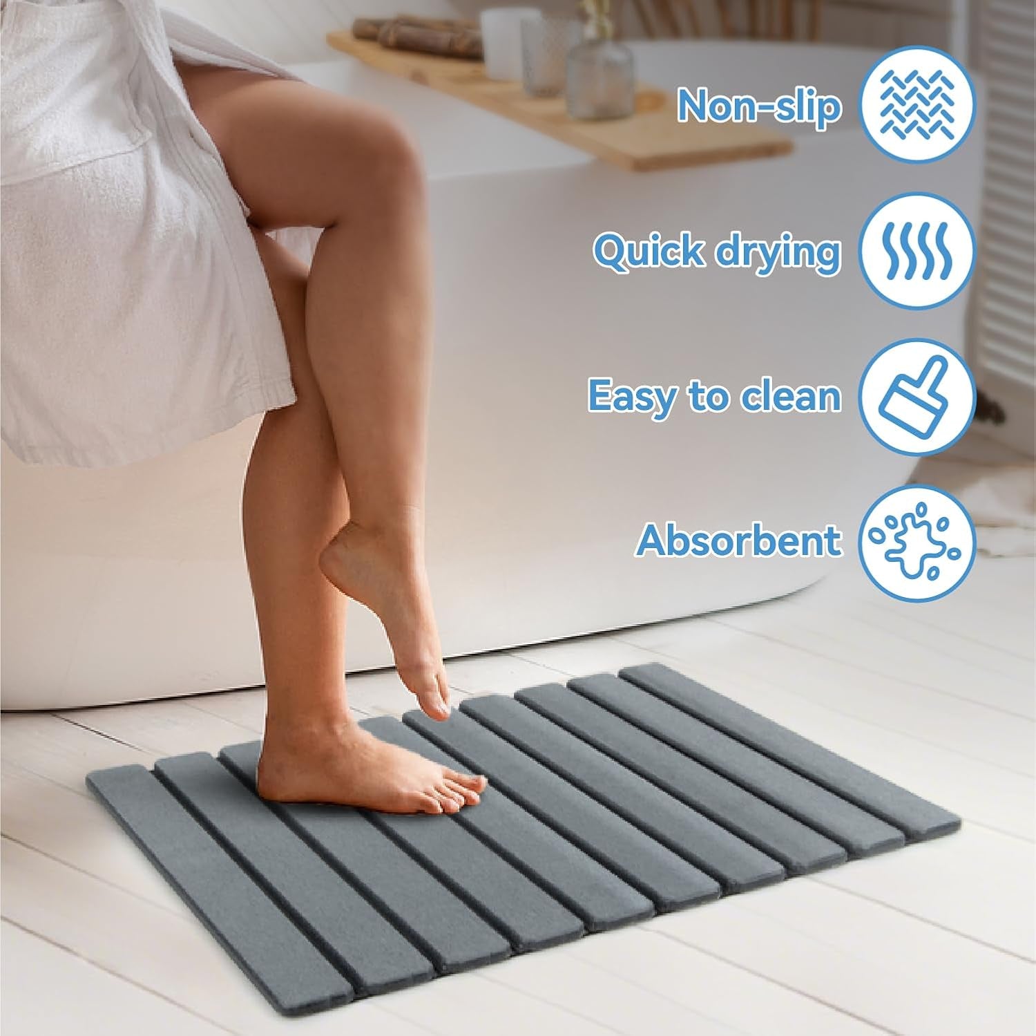Natural Stone Bath Mat, Non Slip Quick Dry for Bathroom & Kitchen