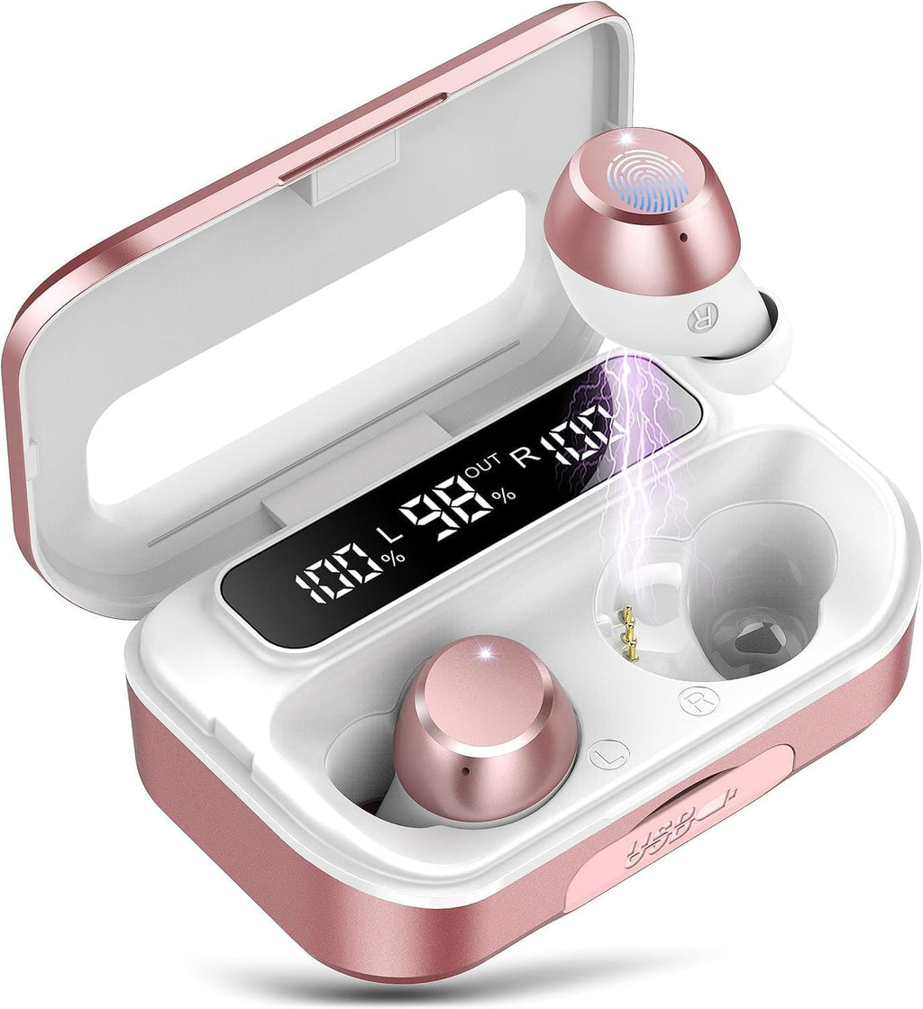 Wireless Earbuds,Bluetooth 5.3 Headphones 2025 Bluetooth Headphones in Ear with 4 ENC Mic, Wireless with LED Display, IP7 Waterproof Headset, 128H Bluetooth Headset, Touch Controls, USB-C