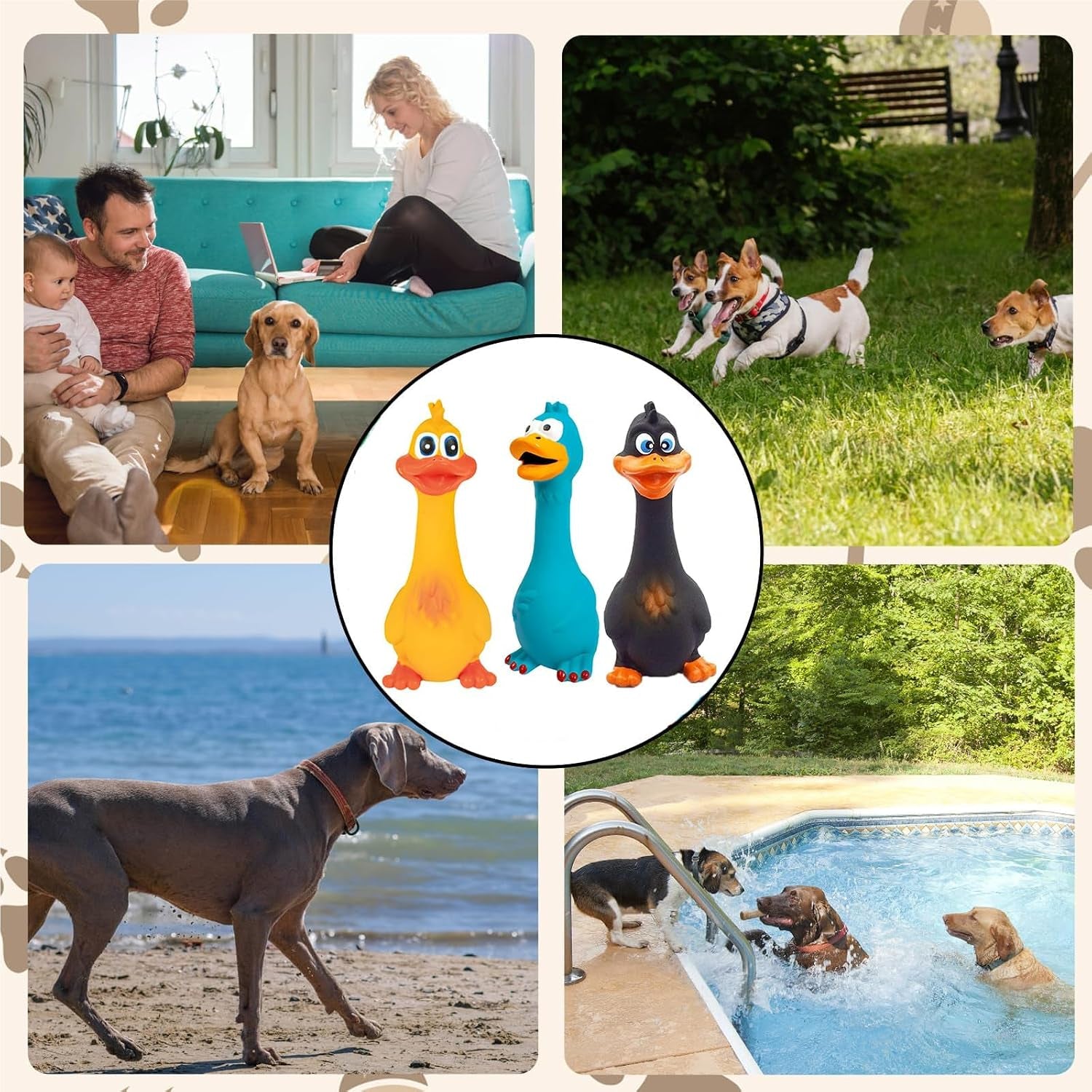 3Pcs Rubber Dog Toys, Squeaky Dog Toys, Rubber Chicken Duck Toys Sound Latex Duck Toy for for Family Interaction Pets Home Pool
