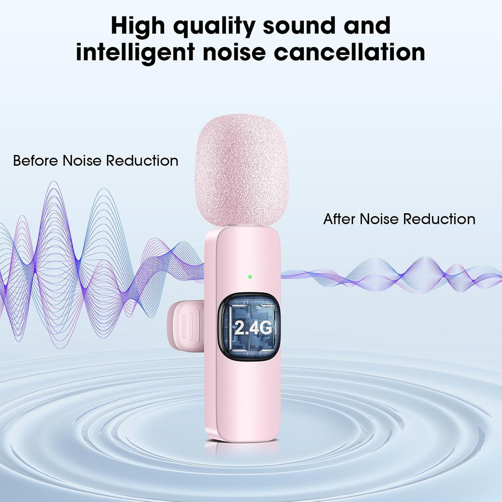 Wireless Microphone for Android Phone/Iphone/Laptop, Lavalier Microphone for Video Recording, Vlog, Live Broadcast (Pink)