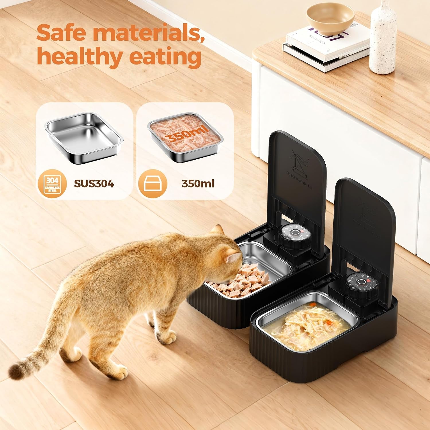 Stainless Steel Cat Food Dispenser: Automatic Cat Feeder with 48-Hour Timer - Pet Food Dispenser Wireless - 2 Meal Dog Feeder - Meals up to 350G Each - Refrigerate and Keep Fresh