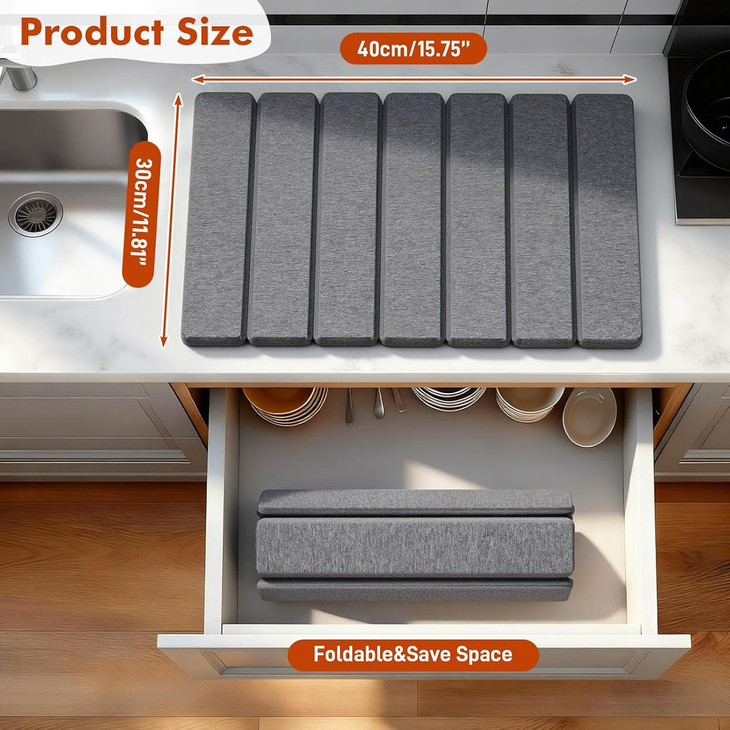 40X30Cm Stone Drying Mat for Kitchen Counter (Dark Grey)