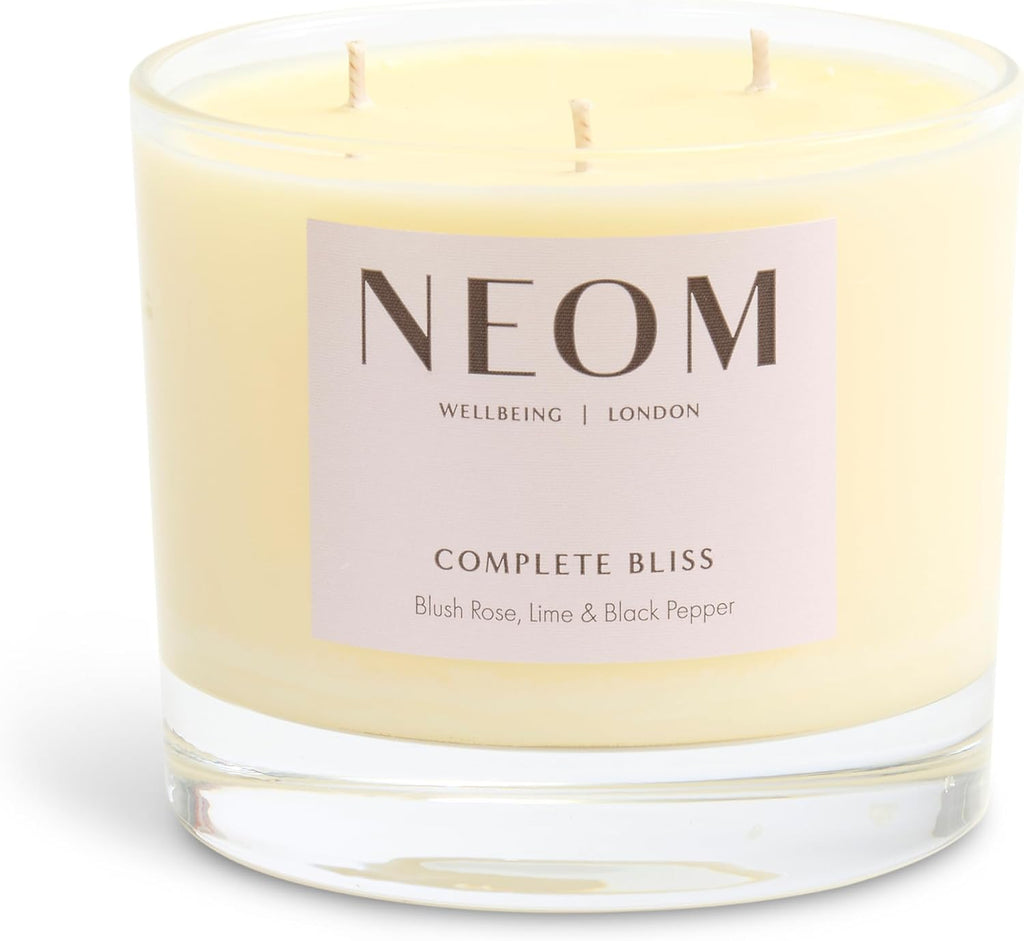 - Complete Bliss Scented Candle, 3 Wick | Blush Rose, Lime & Black Pepper | Essential Oil Aromatherapy Candle | Scent to De-Stress
