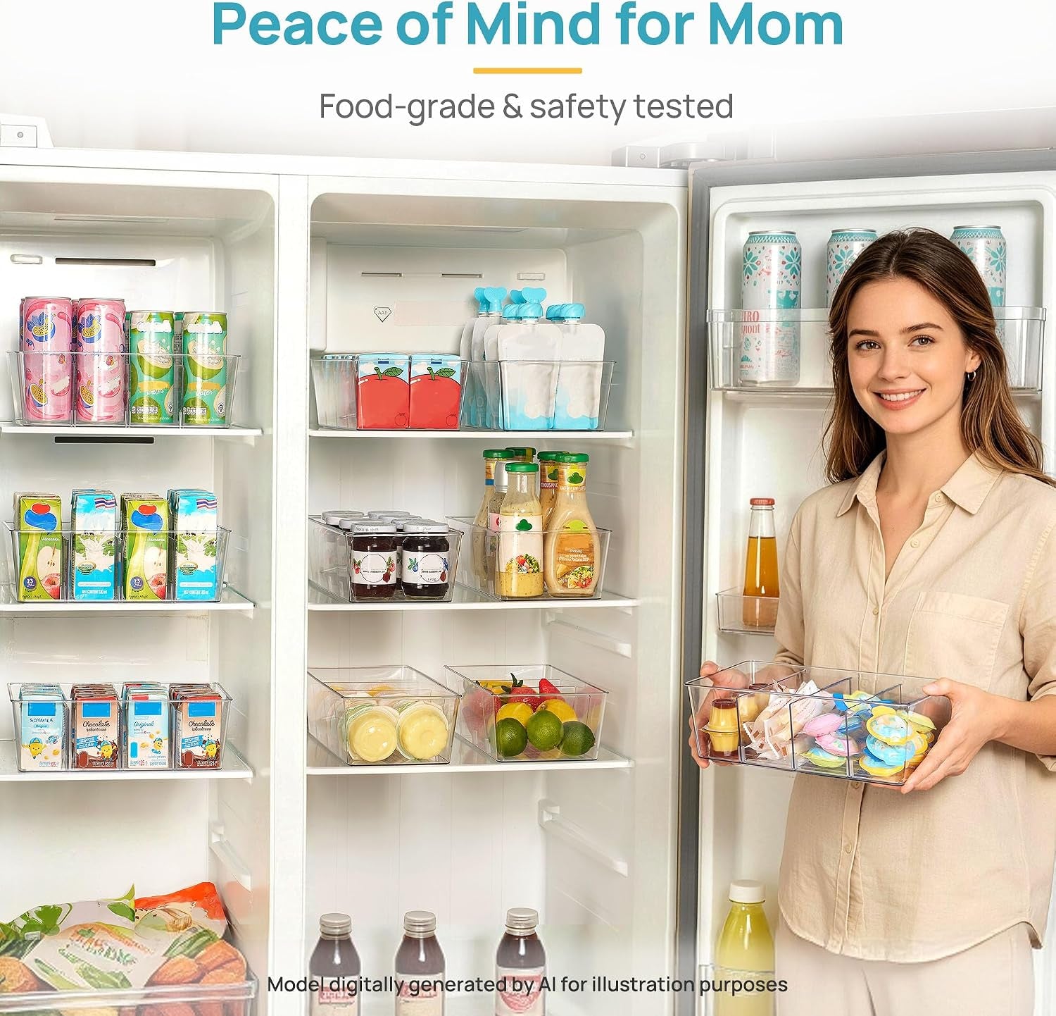Food Storage Organizer Bins, Clear Plastic Bins for Pantry 4 Pack