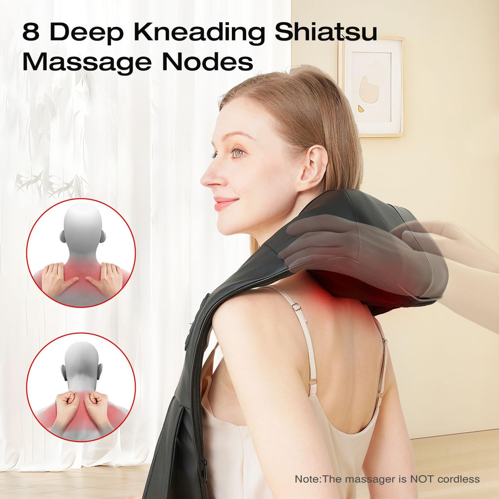 Neck Massager with Heat, Shiatsu Back Massager Deep Tissue Kneading Neck and Shoulder Massage, Shoulder Massager Electric Massage Fathers Day Gift Ideas from Daughter Son(Not Cordless)