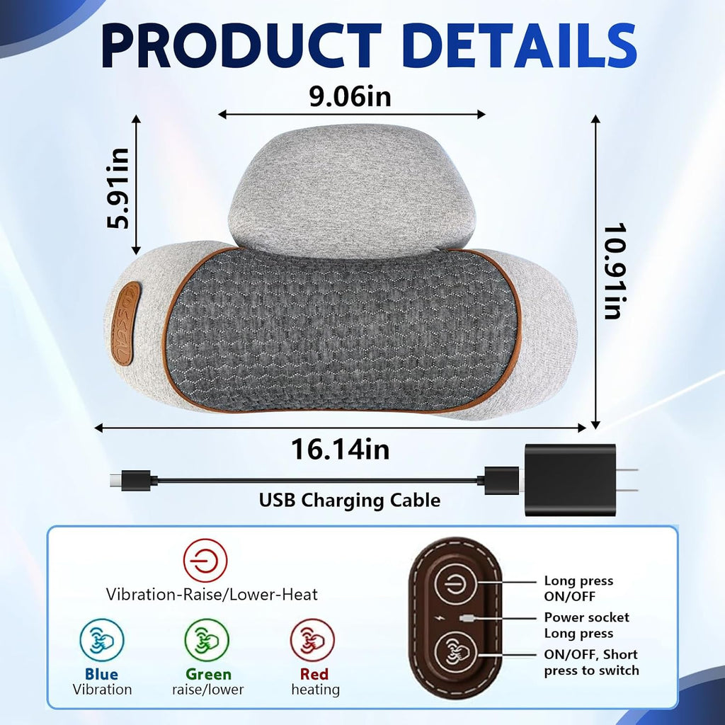 3 in 1 Neck Massager, 2026 New Heated Massage Neck Pillow, Cervical Traction Bed Back Pillow Sleeping, Deep Massage and Relaxation, Ergonomic Design