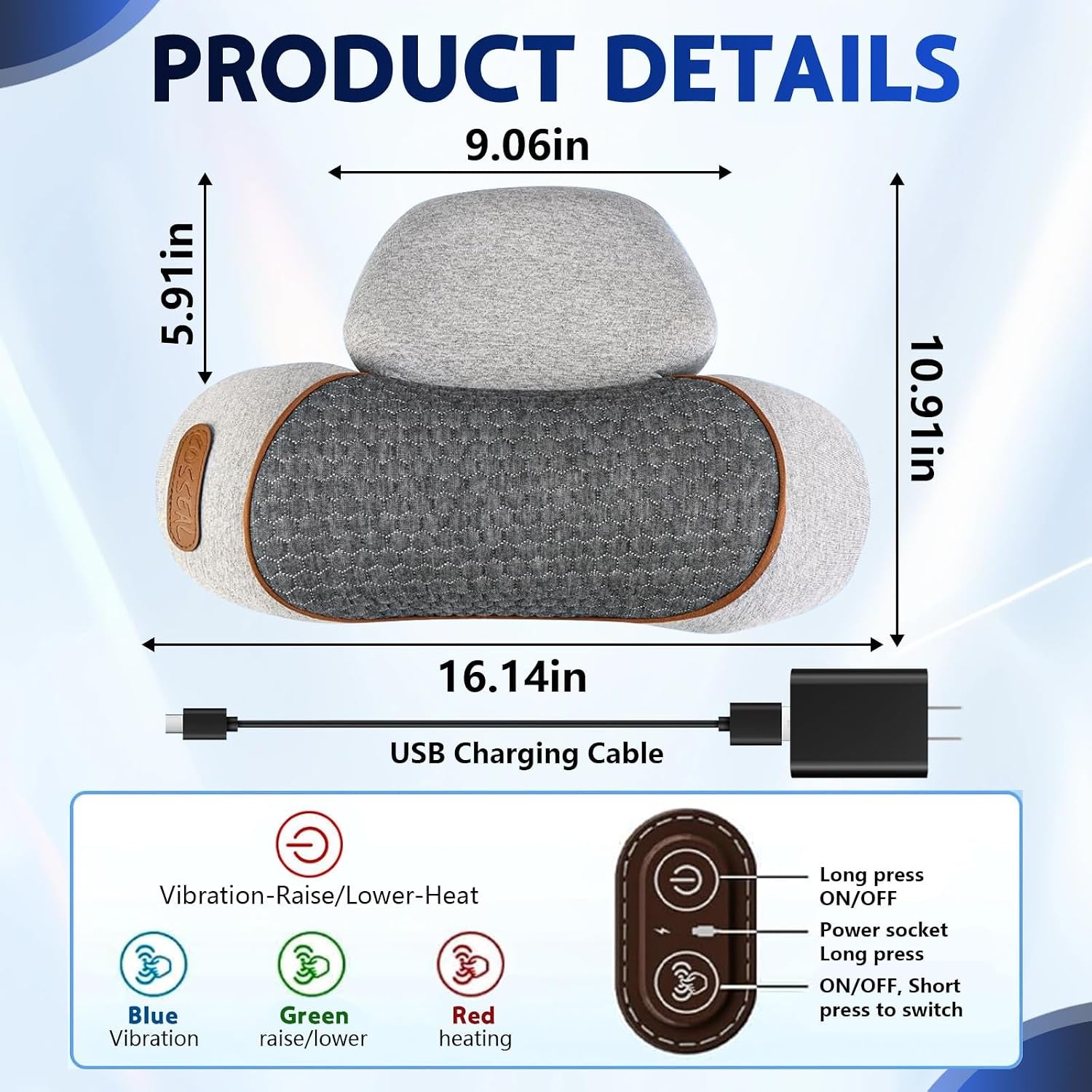 3 in 1 Neck Massager, 2026 New Heated Massage Neck Pillow, Cervical Traction Bed Back Pillow Sleeping, Deep Massage and Relaxation, Ergonomic Design