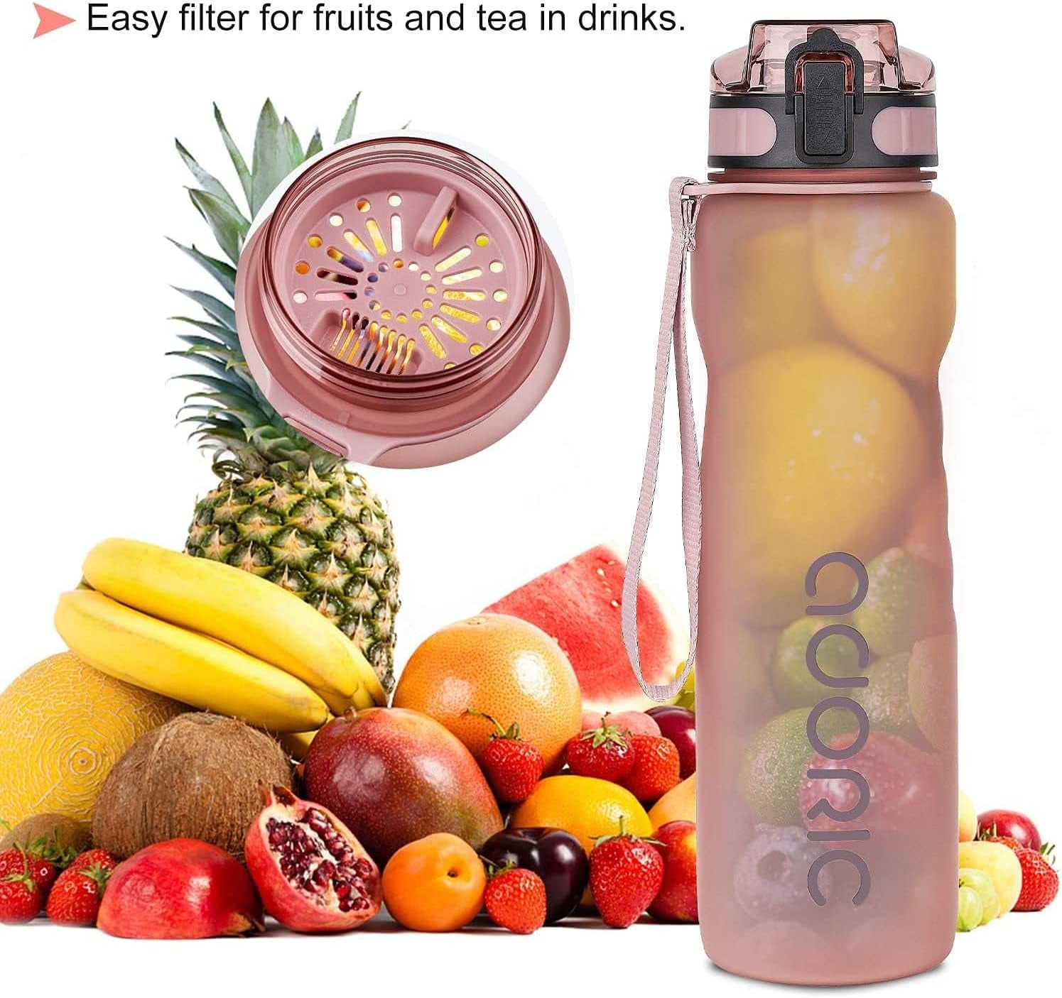 Sports Water Bottle 1L, BPA Free Tritan Leak Proof Gym Bottle, Pink