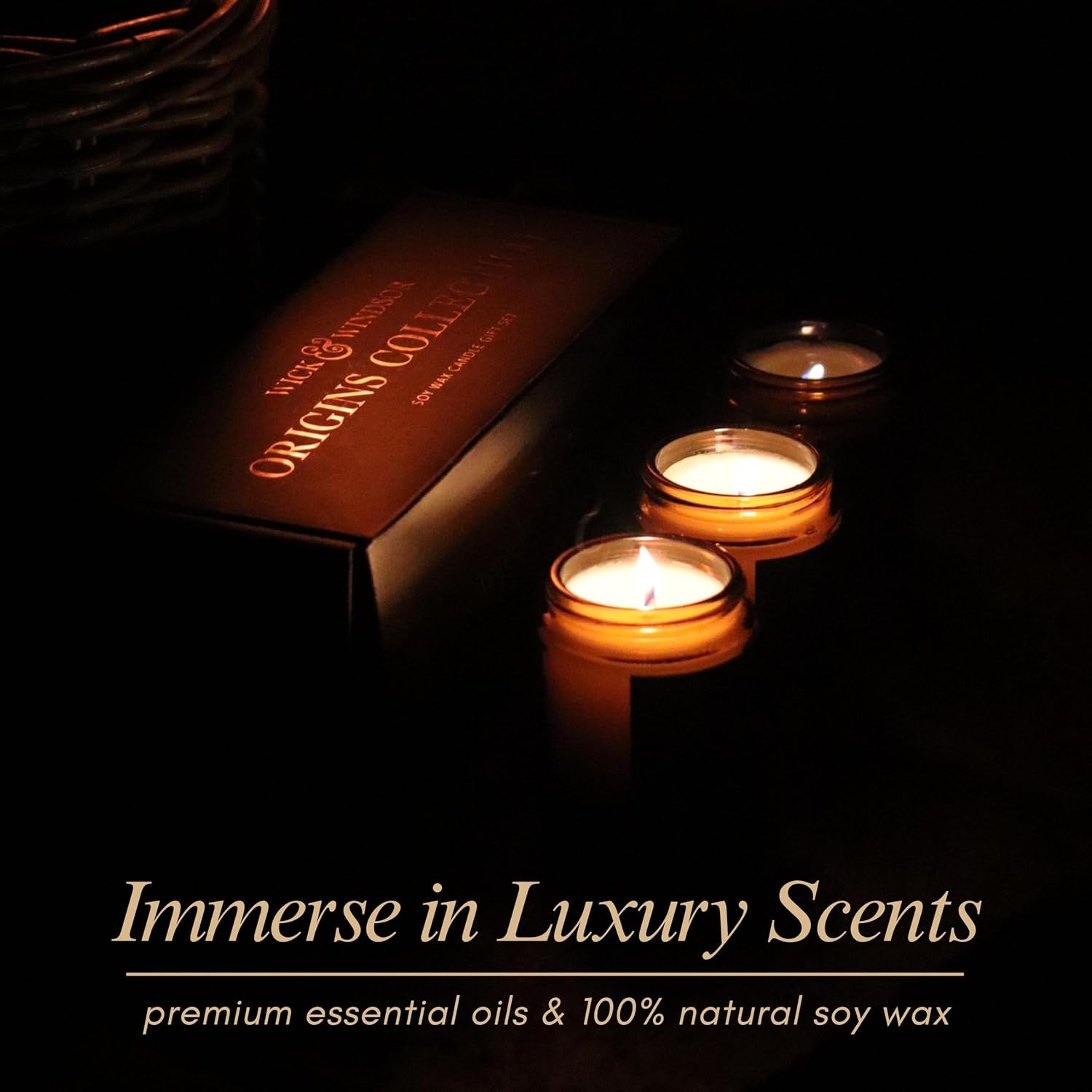 | Scented Candle Gift Set | Origins Collection | 3 Luxury Soy Wax Candles | Wooden Wick | 3×100G | Amber, Black Pepper & Sea Salt | Gift for Him - Birthday, Christmas & Father'S Day