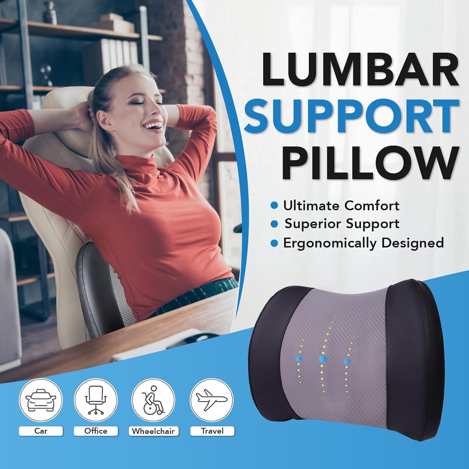 Lumbar Support Pillow for Car, Car Seat Back Support for Driving