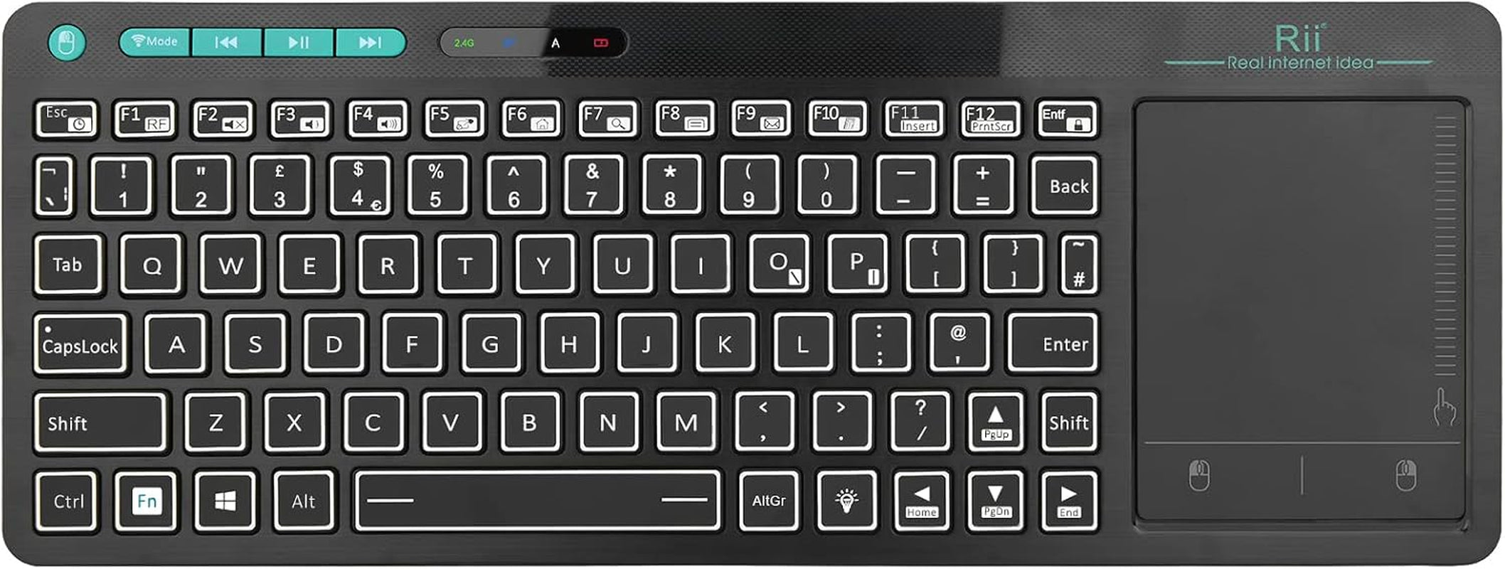 Wireless Keyboard with Touchpad, RT518S Bluetooth Keyboard Dual Mode Backlit Multimedia Keyboard Rechargeable for Android TV Box,Pc,Tablets,Smart TV, HTPC, Iptv,Windows