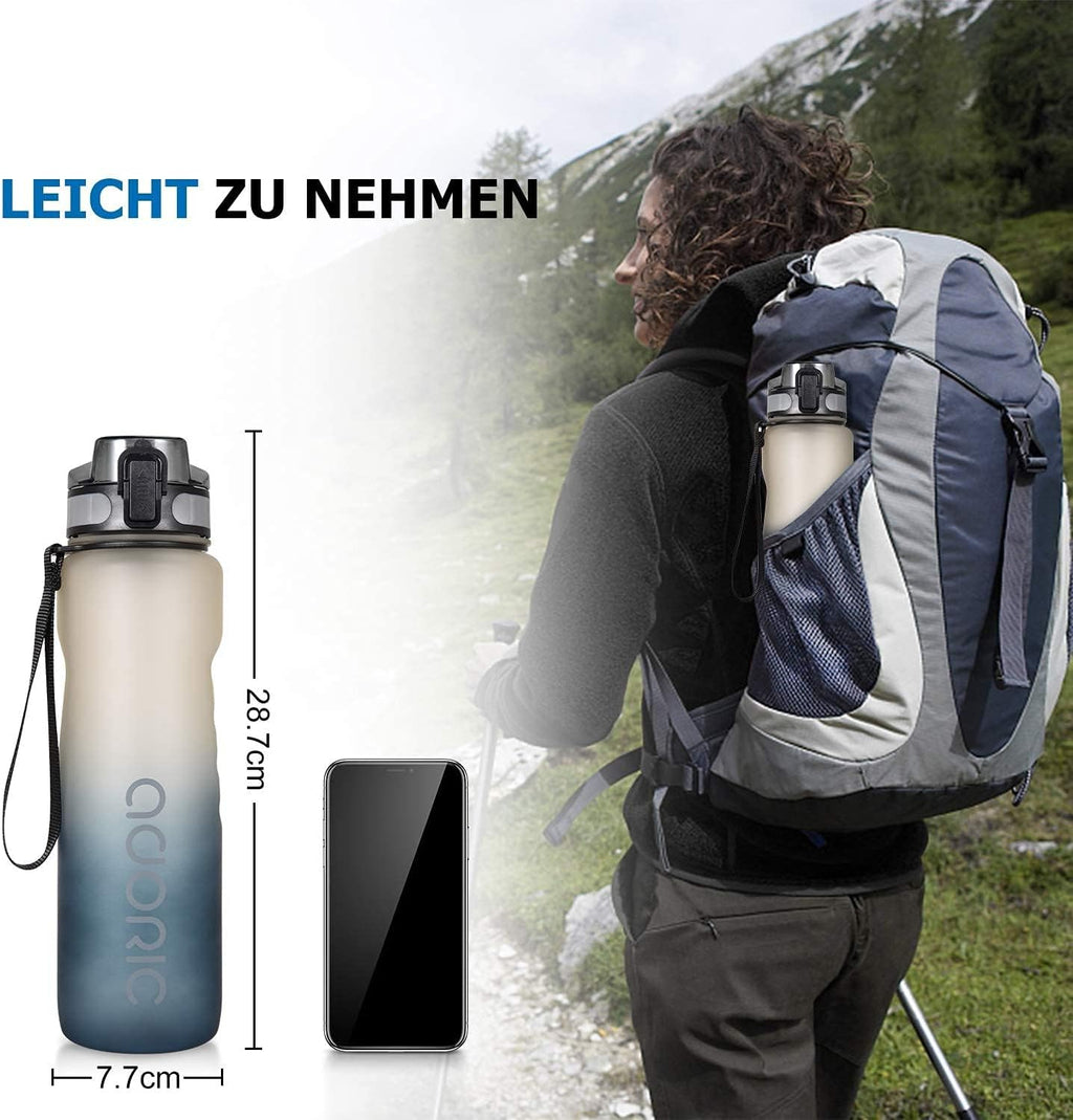 Water Bottle 1L, BPA Free Tritan Leakproof Gym Bottle, Gradient Gray