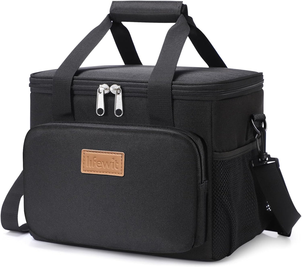 Lunch Bag 9L 12 Can Insulated Lunch Box Soft Cooler Cooling Tote for Adult Men Women, Black