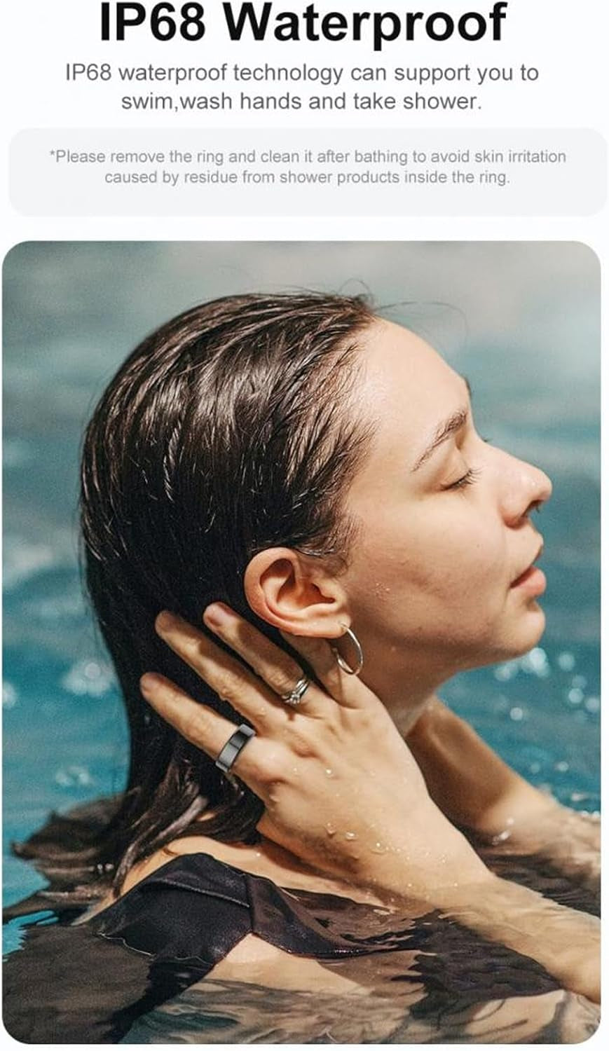 Smart Ring Health Tracker with APP, Fitness Sleep Monitor, Magnetic Charging, Waterproof Ring for Women and Men (BLACK)