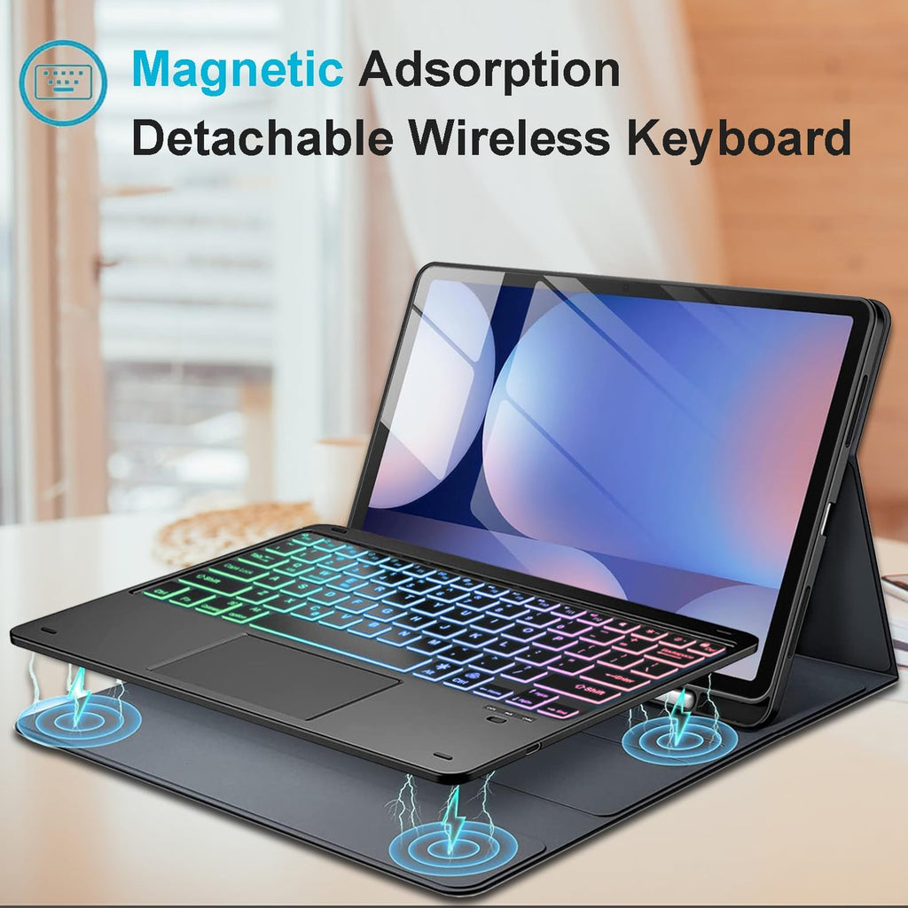 Touchpad Keyboard Case for Samsung Galaxy Tab S10 FE plus 13.1 Inch 2025 SM-X620/X626B, 7 Color Rainbow Backlight Detachable Bluetooth Trackpad Keyboard Folio Smart Cover with S Pen Holder