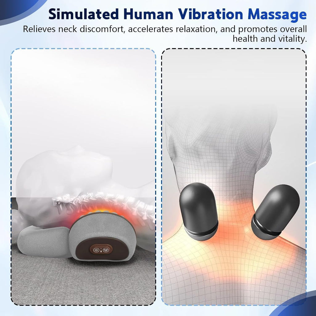3 in 1 Neck Massager, 2026 New Heated Massage Neck Pillow, Cervical Traction Bed Back Pillow Sleeping, Deep Massage and Relaxation, Ergonomic Design