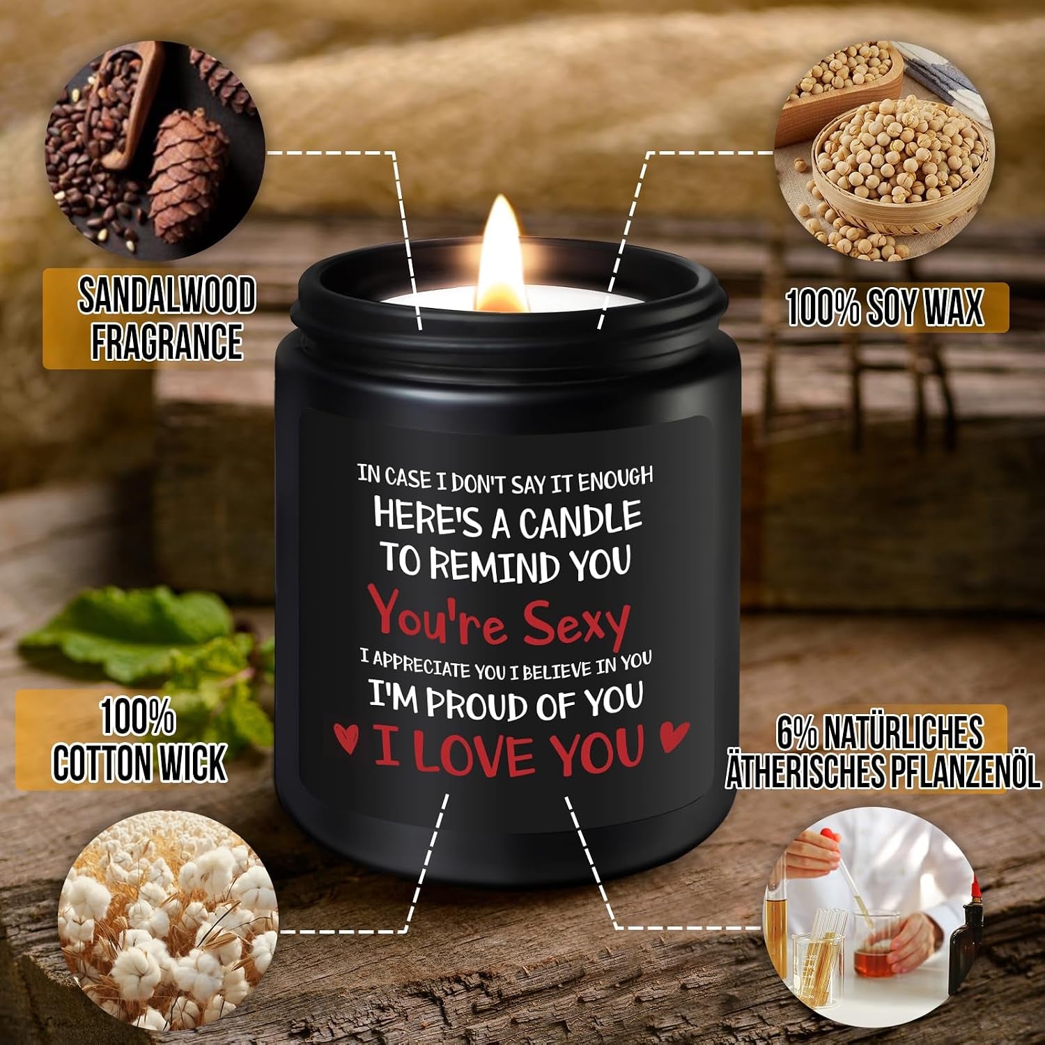 Anniversary Valentines Gifts for Him Her - Sandalwood Scented Candle Birthday Christmas Wedding Romantic I Love You Gifts Presents for Her Girlfriend Boyfriend Wife Husband Women Men