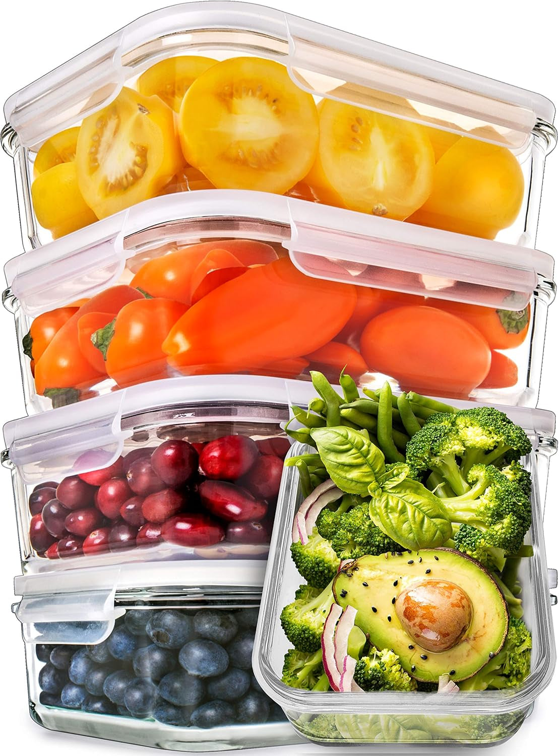 5 Pack 30Oz Glass Containers with Lids - 1 Compartment