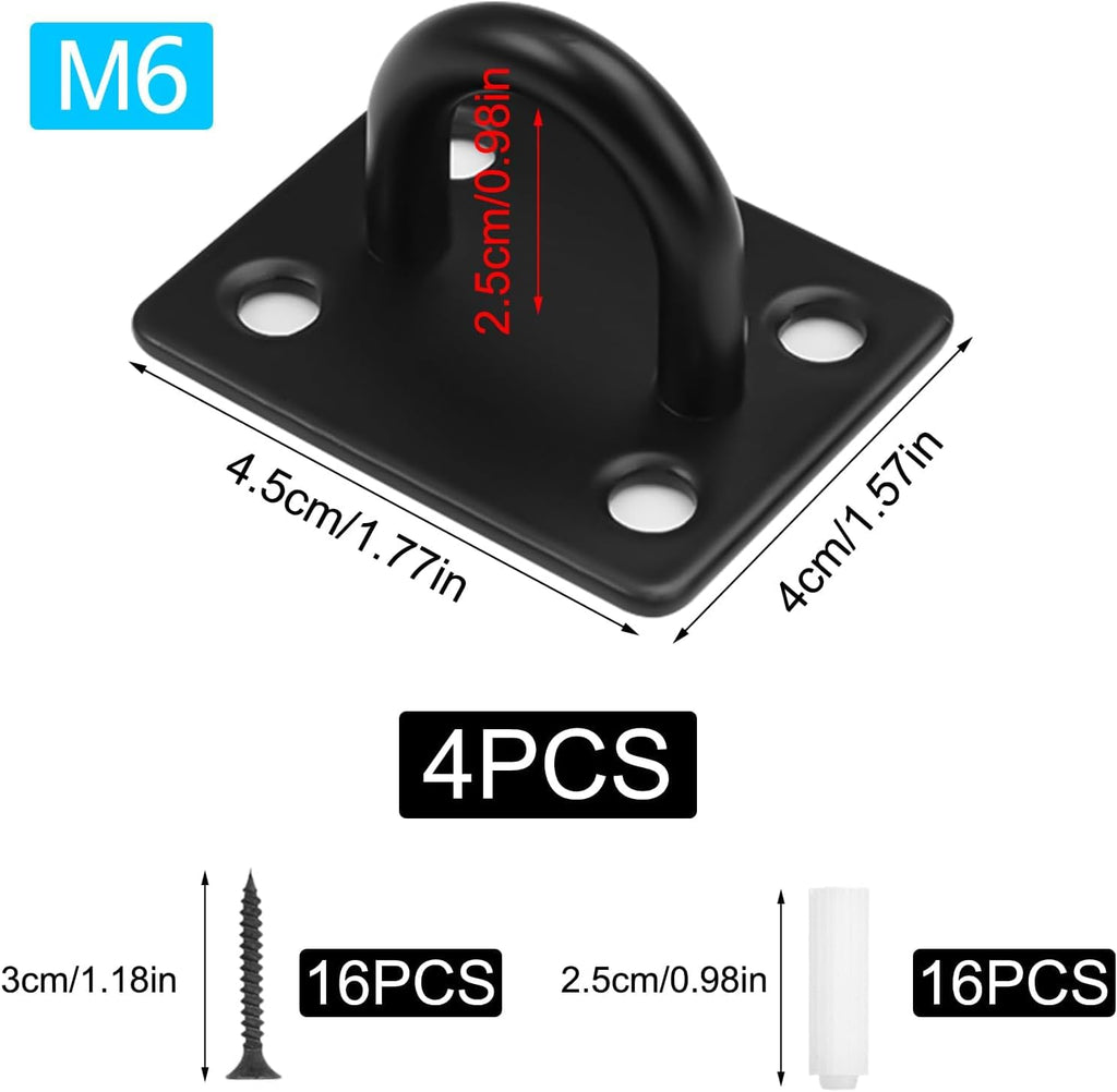 4 Pcs M6 Pad Eye Plate, Stainless Steel Suspension Ceiling Hook with Screws