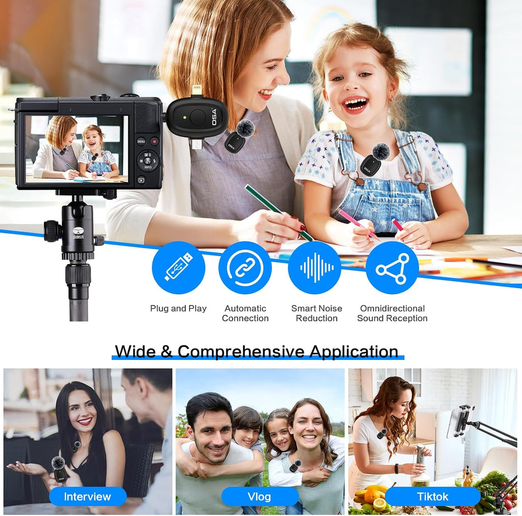 3 in 1 Wireless Microphone for Iphone,Camera,Android,And Laptop, 8H Long Working Time Lapel Mic with Noise Reduction for Video Recording,Vlog,Youtube,Tiktok