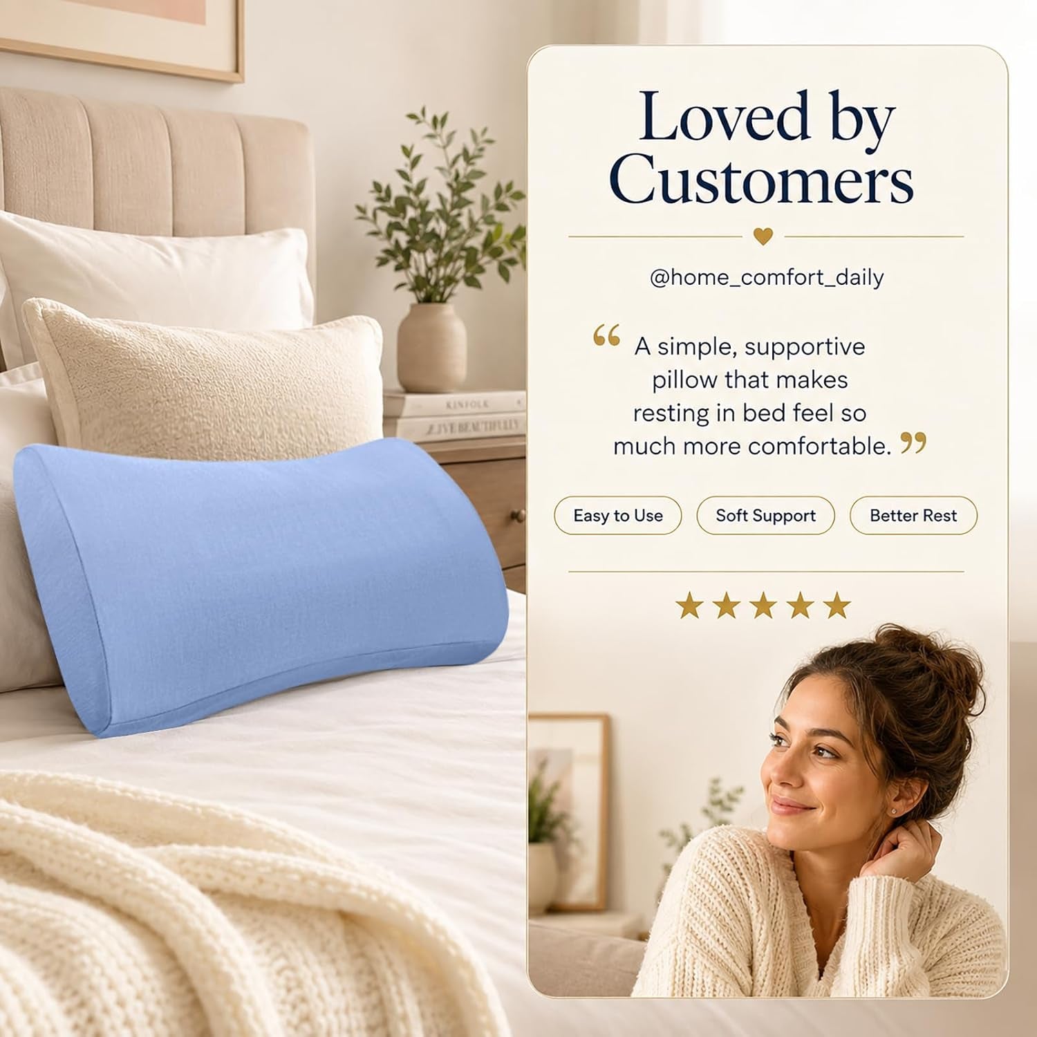 Lumbar Support Pillow for Bed Relief Back Pain: Lower Back Pillow for Sleeping - Memory Foam Waist Pillow - Back Pillow for Side, Back&Stomach Sleepers - Bed Rest Pillow for Car, Sofa