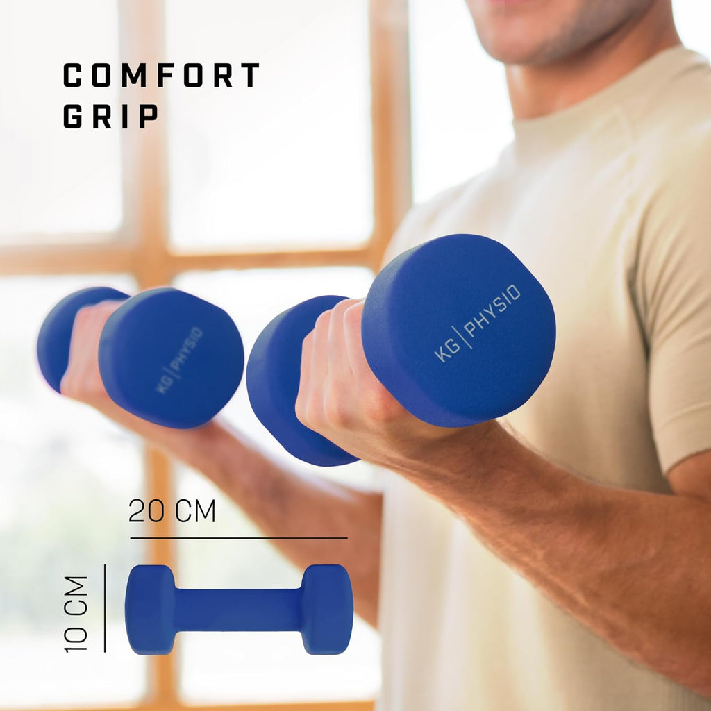 Weights Dumbbells Set Women & Men - Neoprene-Coated & Sweat-Resistant Weights Set with Anti-Roll Technology & A3 Exercise Poster, Gym Equipment for Home, 1-10 Kg Dumb Bells Pair