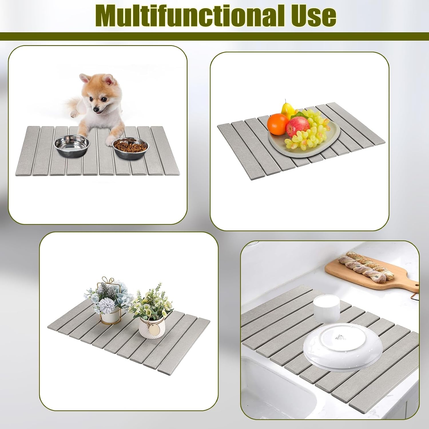 Multi-Piece Combination Diatomite Stone Bath Mats, Non-Slip Washable Modern Mats for Bathroom, Kitchen, Laundry Room, 58 * 39 * 0.8Cm (Gray)