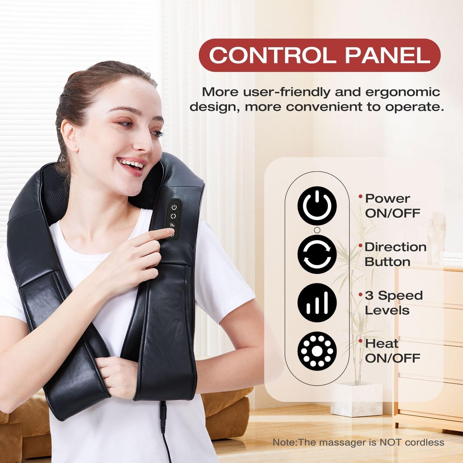 Neck Massager with Heat, Shiatsu Back Massager Deep Tissue Kneading Neck and Shoulder Massage, Shoulder Massager Electric Massage Fathers Day Gift Ideas from Daughter Son(Not Cordless)