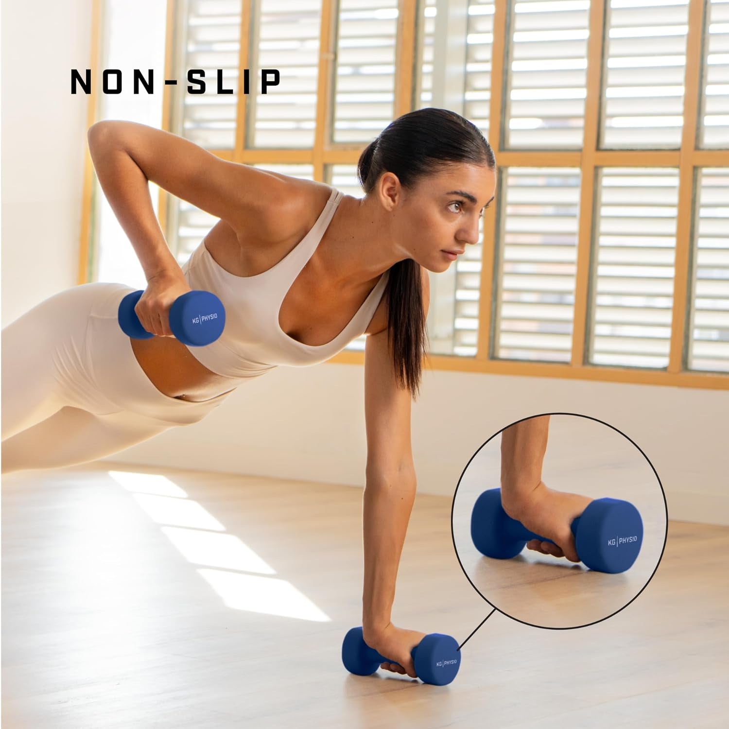 Weights Dumbbells Set Women & Men - Neoprene-Coated & Sweat-Resistant Weights Set with Anti-Roll Technology & A3 Exercise Poster, Gym Equipment for Home, 1-10 Kg Dumb Bells Pair