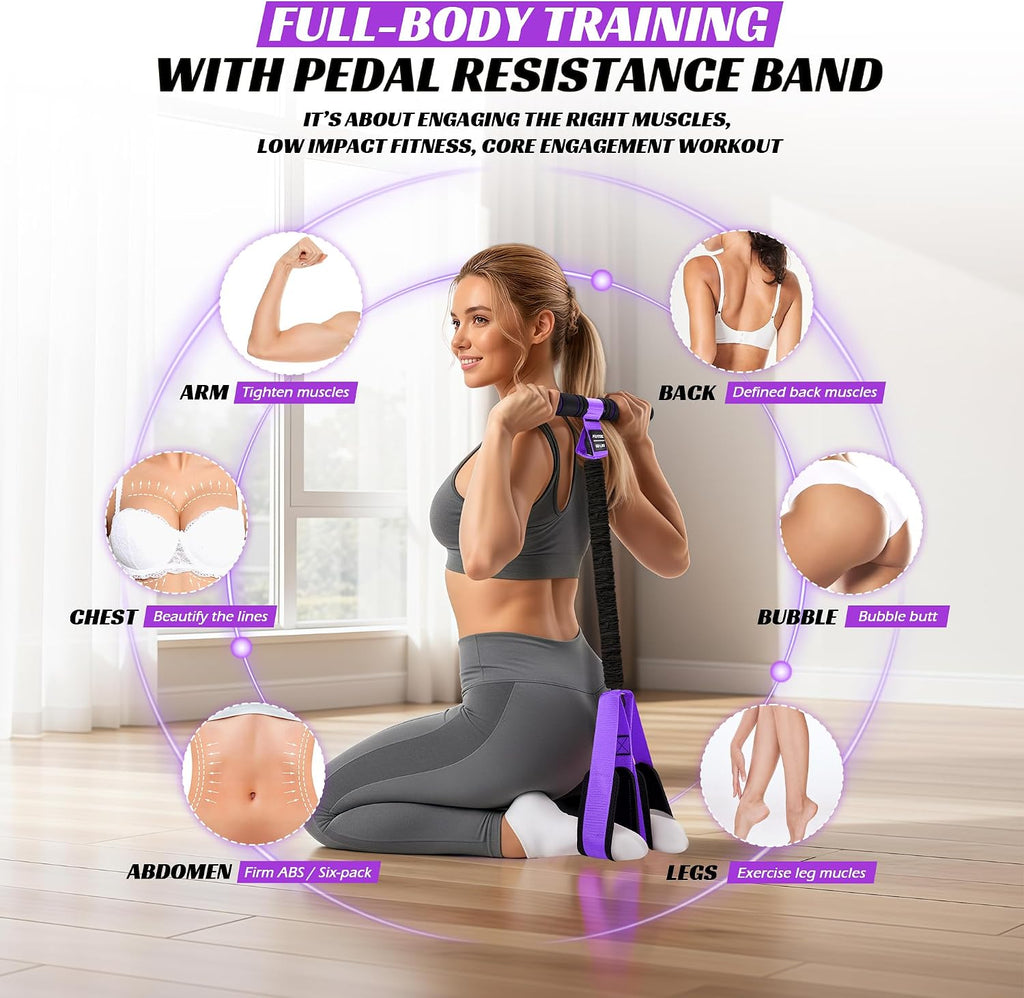 Multifunction Foot Pedal Resistance Band, Portable Leg & Arm Workout Equipment for Full Body Strength, Yoga, Pilates, Physical Therapy & Stretching, Core/Abs Ab Machine for Home Gym