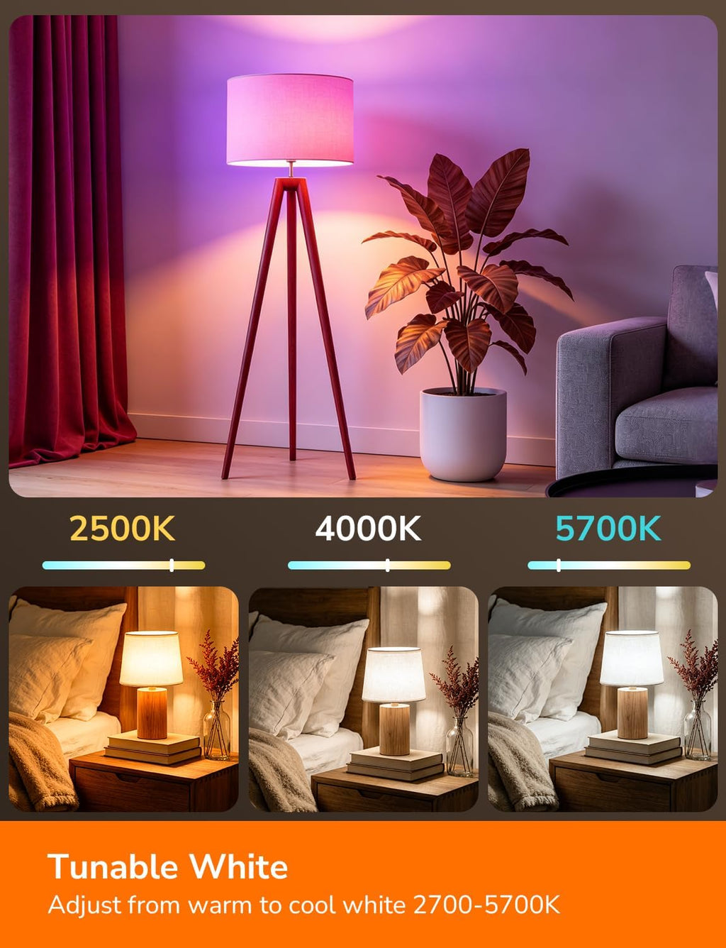 AI B22 Smart Bulb, 8.5W 806Lm, Tunable White Wifi Bulbs, 4 Packs
