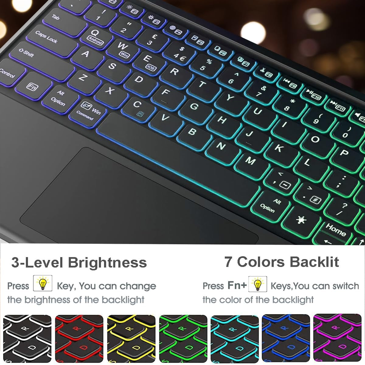 Touchpad Keyboard Case for Samsung Galaxy Tab S10 FE plus 13.1 Inch 2025 SM-X620/X626B, 7 Color Rainbow Backlight Detachable Bluetooth Trackpad Keyboard Folio Smart Cover with S Pen Holder