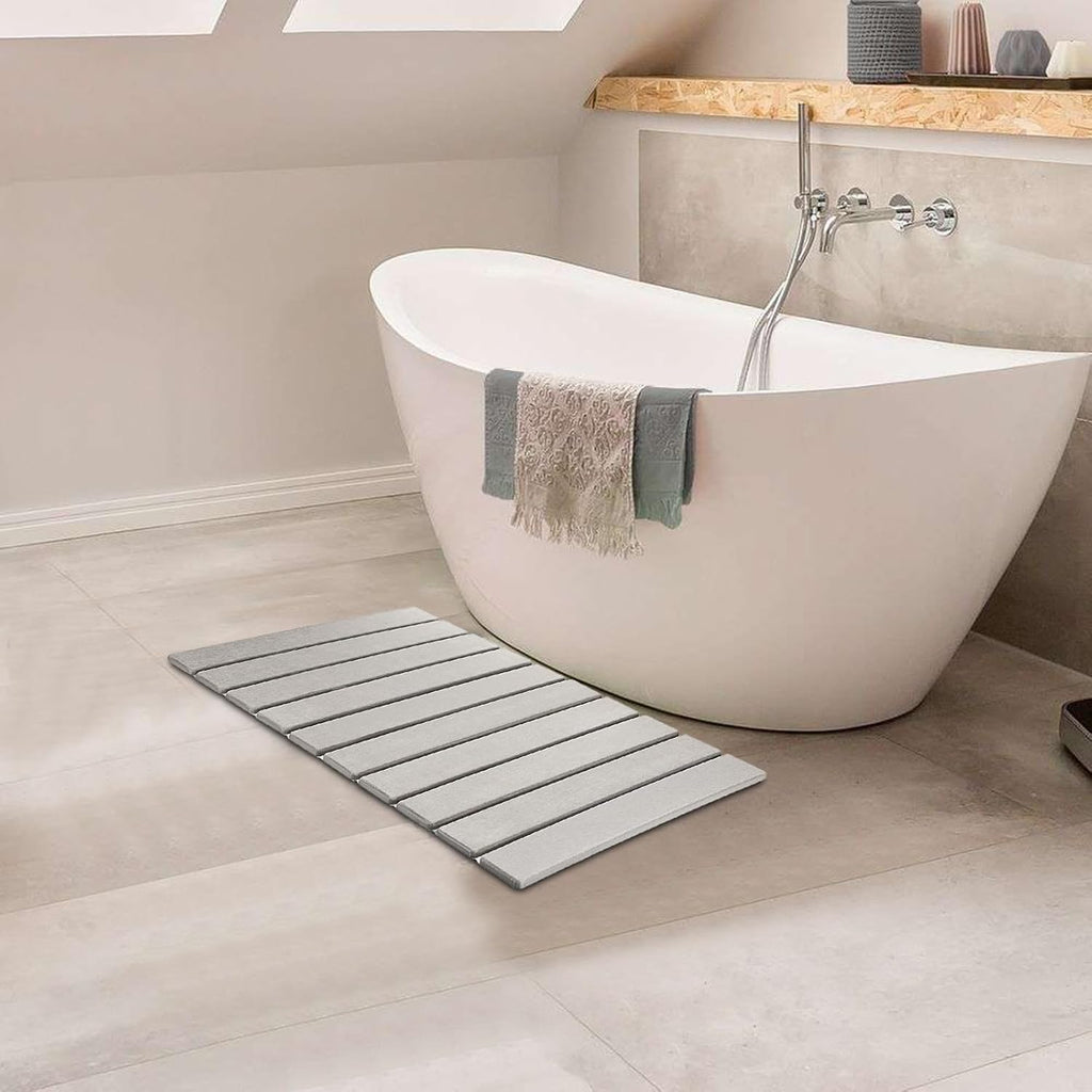 Multi-Piece Combination Diatomite Stone Bath Mats, Non-Slip Washable Modern Mats for Bathroom, Kitchen, Laundry Room, 58 * 39 * 0.8Cm (Gray)